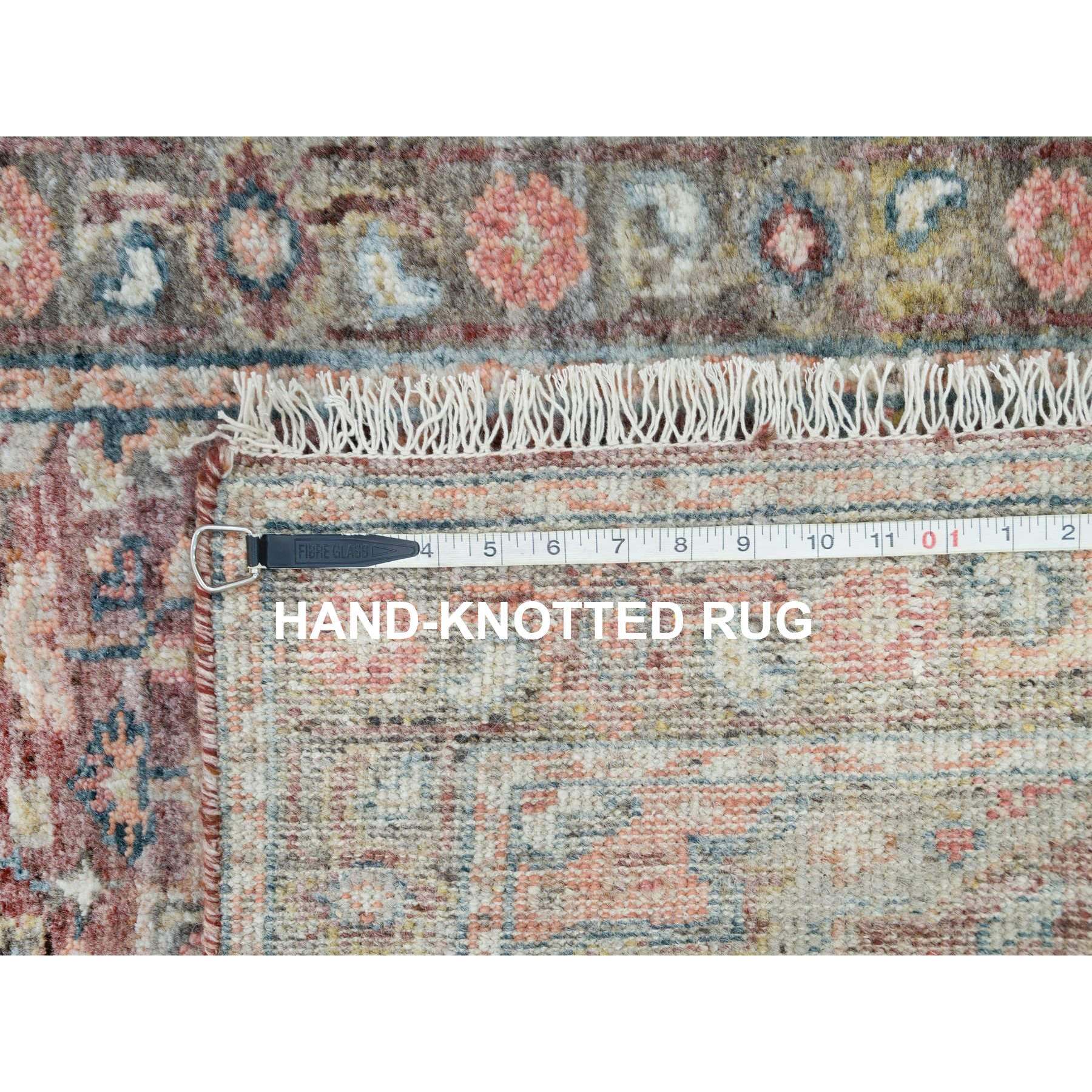 2'6"x15'8" Sangria Red, Soft and Vibrant Pile, Vegetable Dyes, Pure Wool, Heriz Revival, Hand Knotted, XL Runner Oriental Rug HR65883 - Image 8