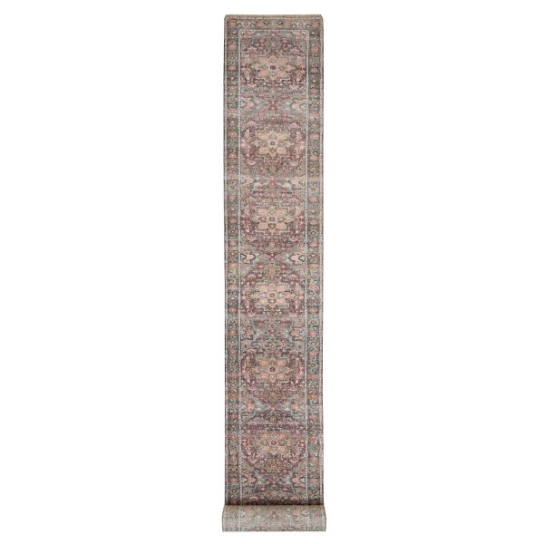 2'8"X23'10" Sangria Red, Hand Knotted, Pure Wool, Natural Dyes, Heriz Revival, Plush and Lush Soft Pile, XL Runner Oriental Rug HR65889
