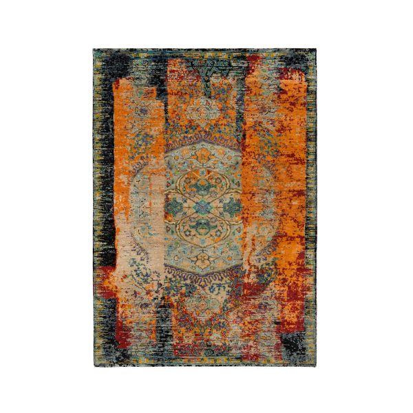 4'1"x6' Metallic Orange, Ancient Ottoman Erased Design, Ghazni Wool, Hand Knotted, Oriental Rug HR65914