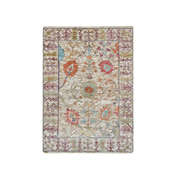 2'2"x3'1" Taupe, Directional Vase All Over Design, Silk with Textured Wool, Hand Knotted, Mat Oriental Rug HR65923