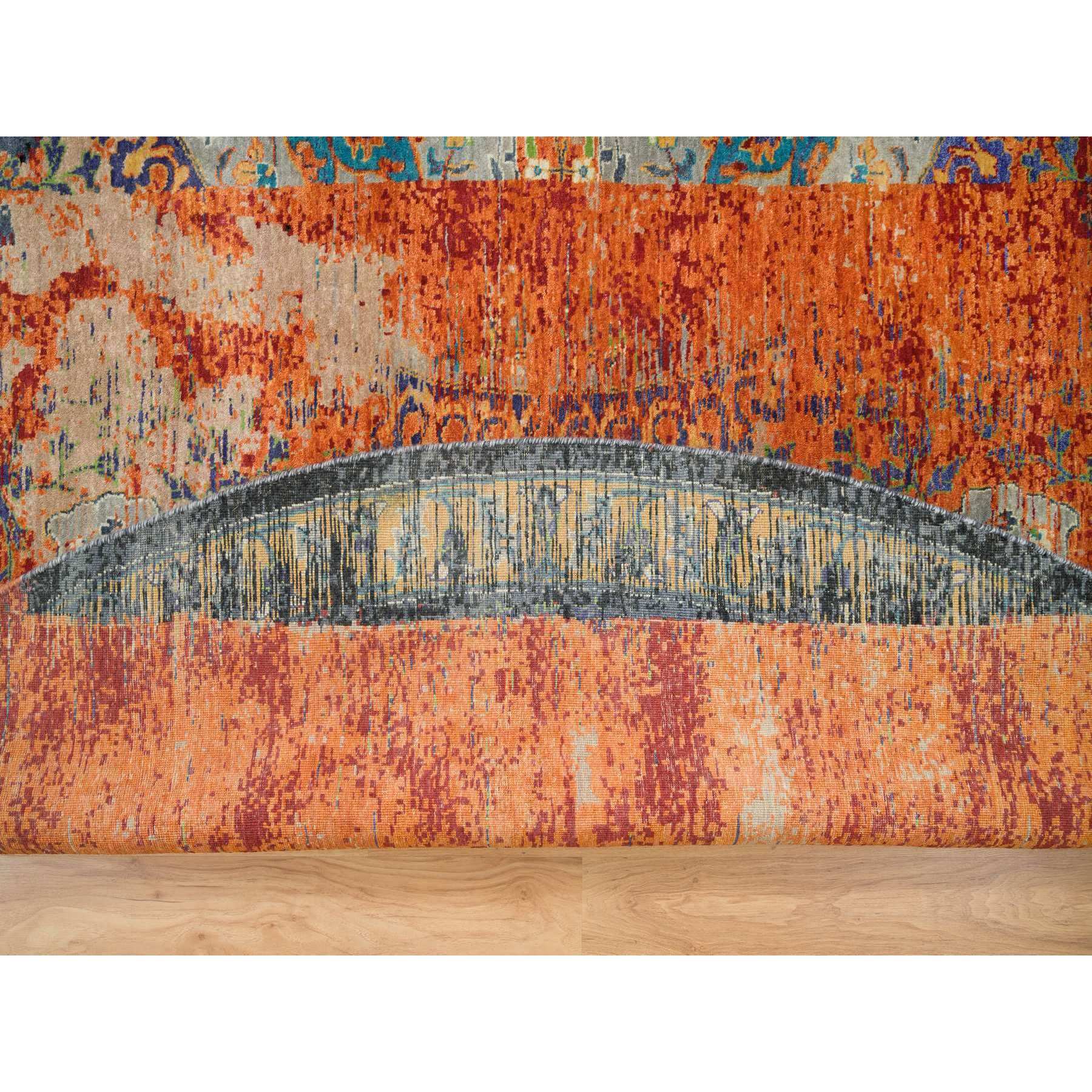 14'x14' Metallic Orange, Hand Knotted, Ancient Ottoman Erased Design, Ghazni Wool, Round Oriental Rug HR65925 - Image 4