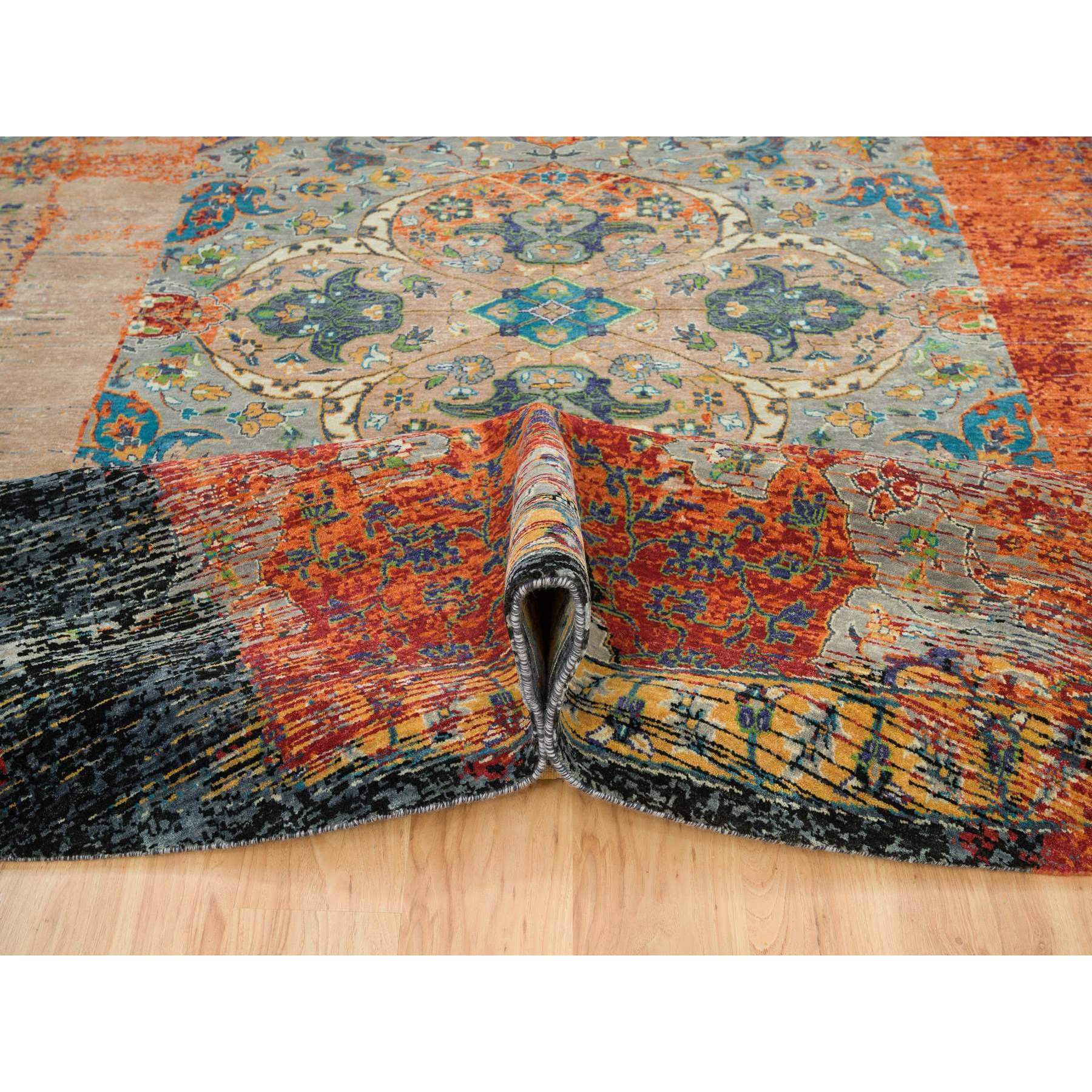 14'x14' Metallic Orange, Hand Knotted, Ancient Ottoman Erased Design, Ghazni Wool, Round Oriental Rug HR65925 - Image 5