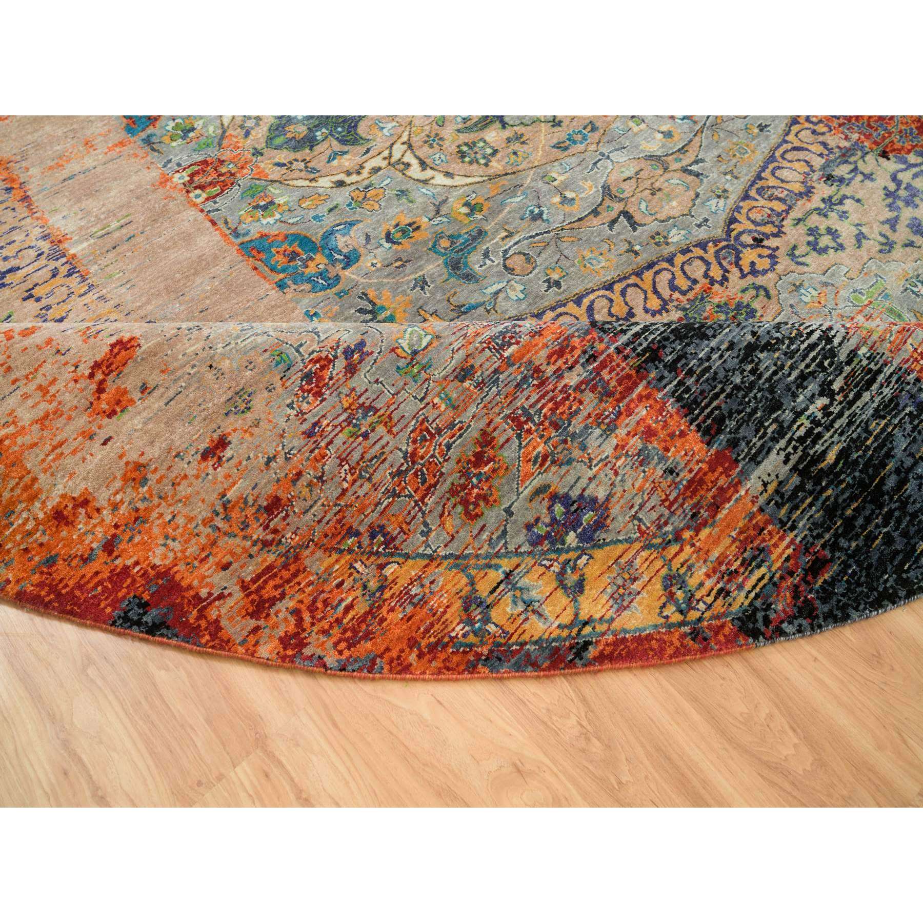 14'x14' Metallic Orange, Hand Knotted, Ancient Ottoman Erased Design, Ghazni Wool, Round Oriental Rug HR65925 - Image 6