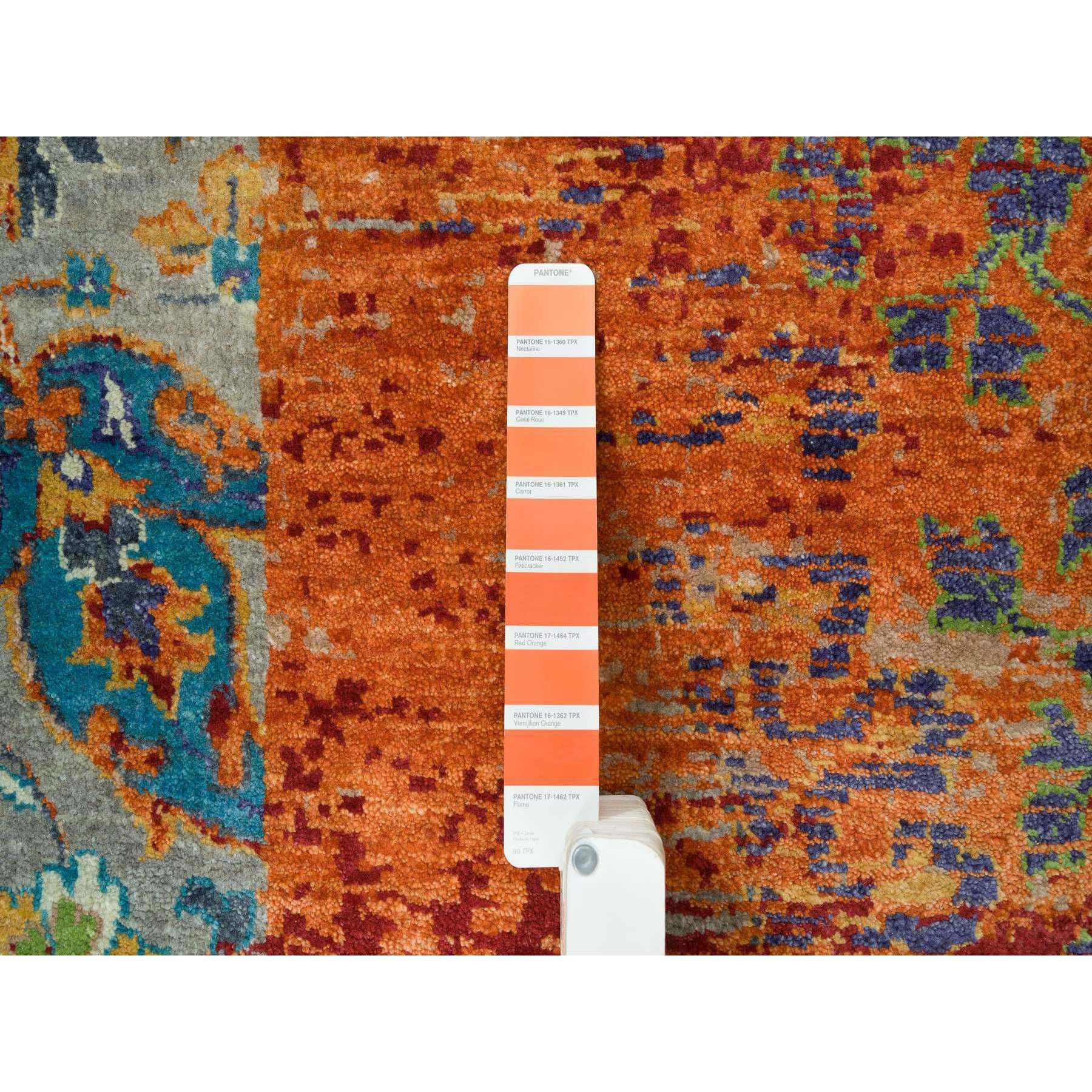 14'x14' Metallic Orange, Hand Knotted, Ancient Ottoman Erased Design, Ghazni Wool, Round Oriental Rug HR65925 - Image 7