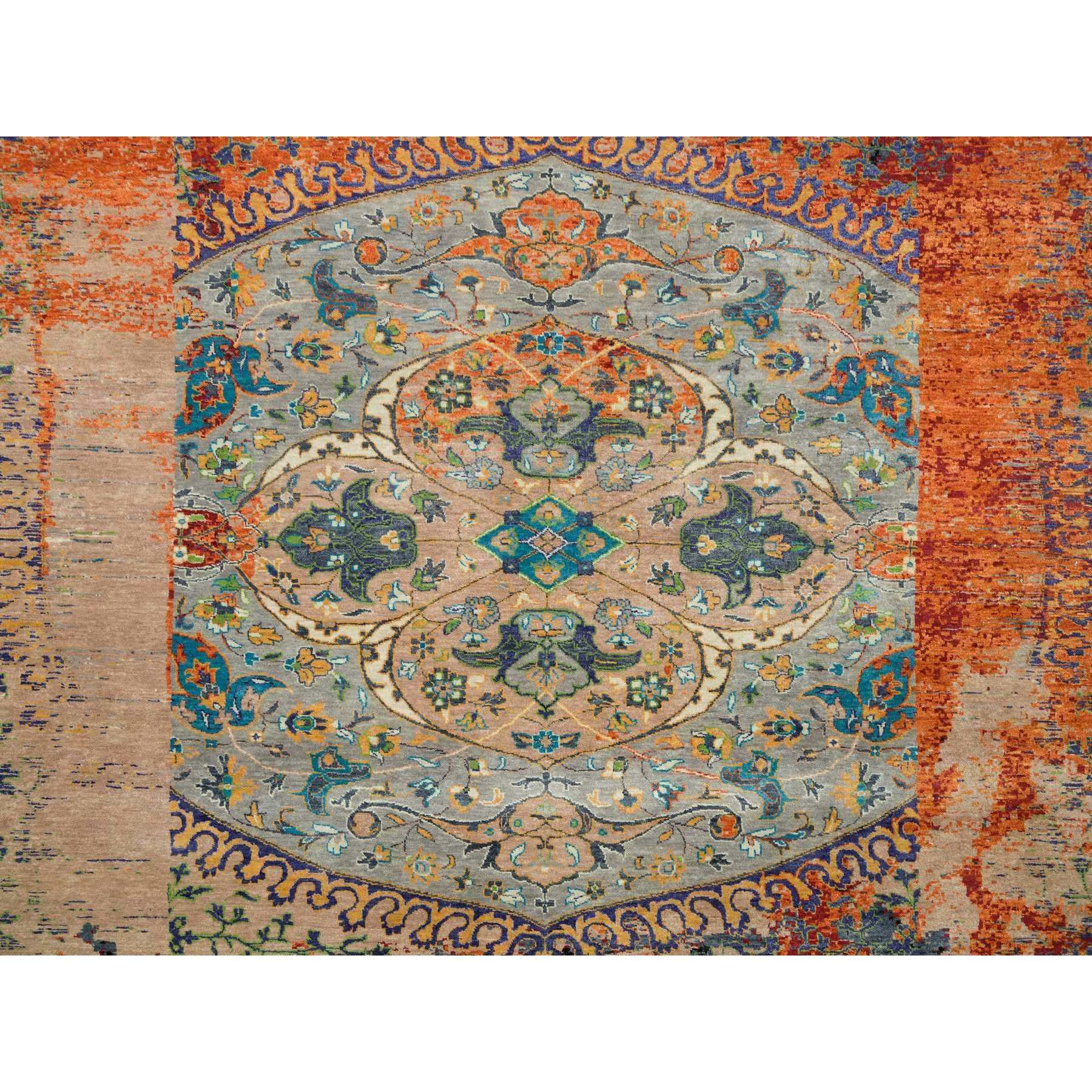 14'x14' Metallic Orange, Hand Knotted, Ancient Ottoman Erased Design, Ghazni Wool, Round Oriental Rug HR65925 - Image 8