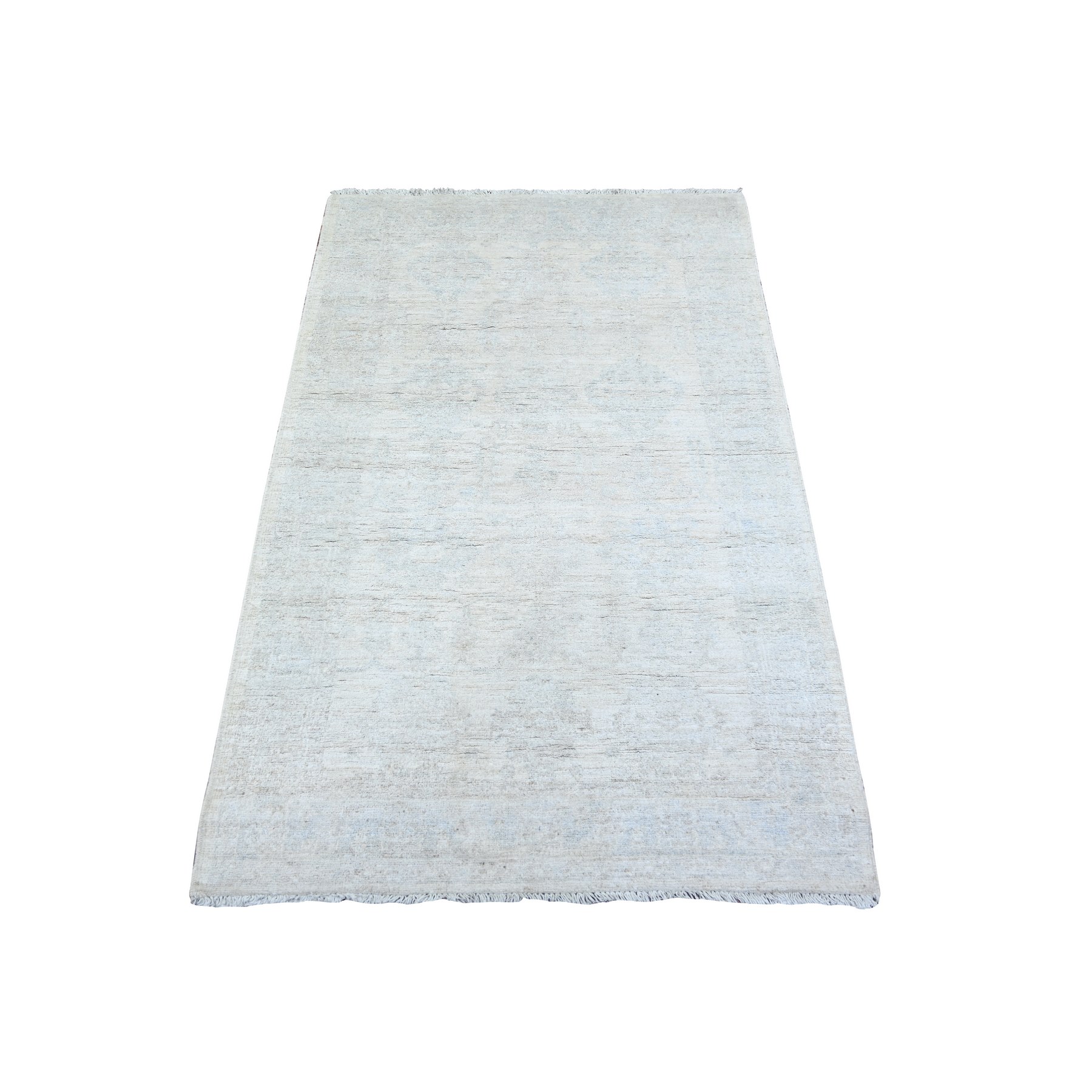 3'x4'10" Vivid White, Natural Wool, Washed Out Peshawar with Faded Design, Hand Knotted, Natural Dyes, Oriental Rug HR74468