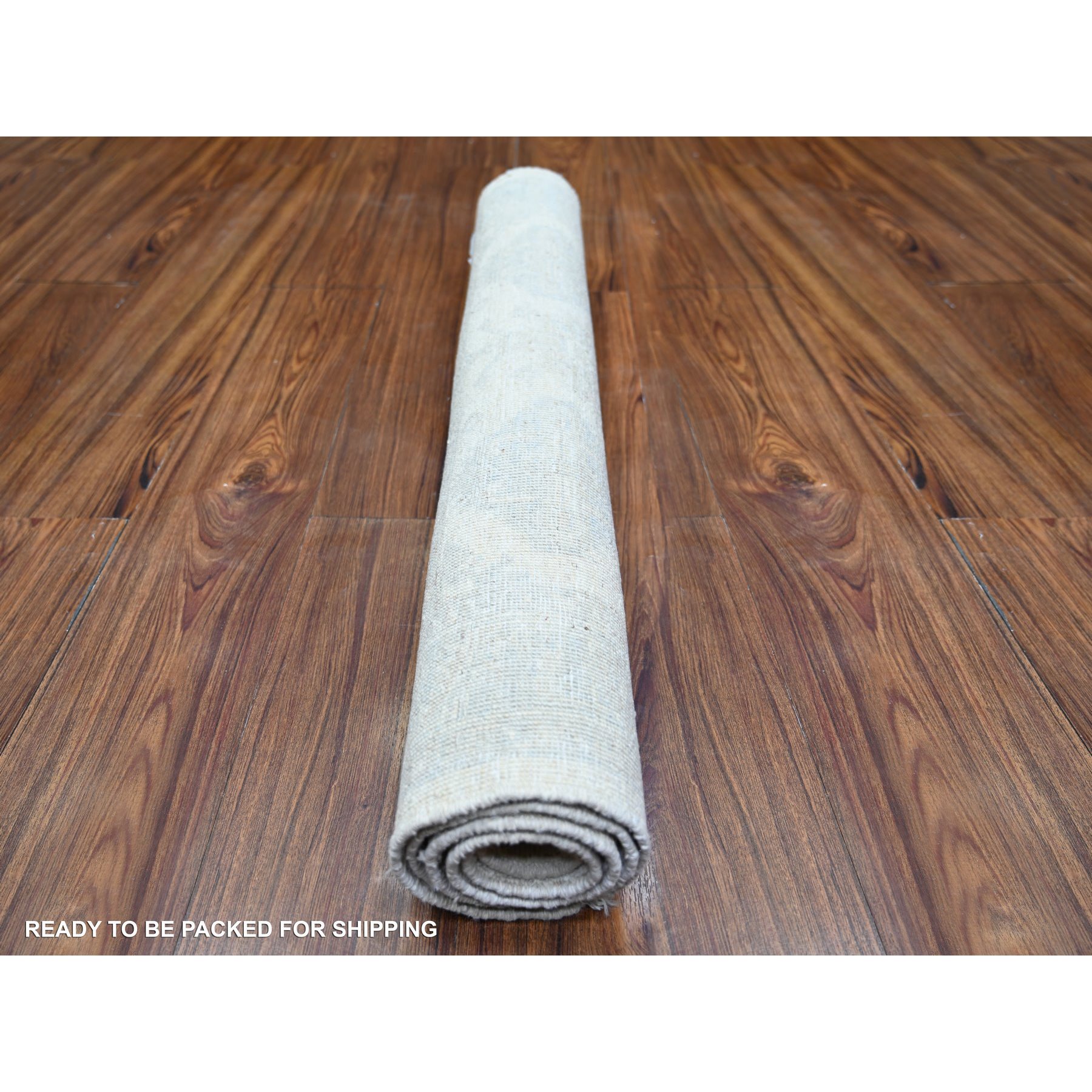 3'x4'10" Vivid White, Natural Wool, Washed Out Peshawar with Faded Design, Hand Knotted, Natural Dyes, Oriental Rug HR74468 - Image 4