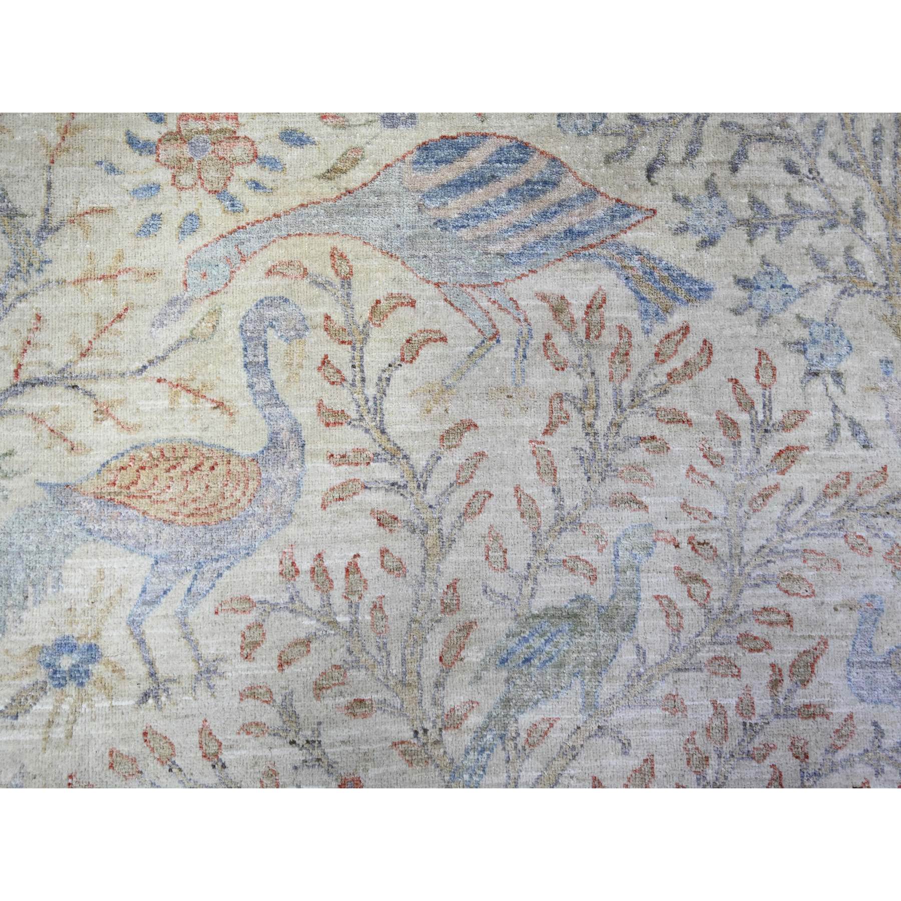 8'x8' Lexicon Ivory, Afghan Peshawar with Birds of Paradise Natural Dyes, Organic Wool Hand Knotted, Round Oriental Rug HR74496 - Image 8