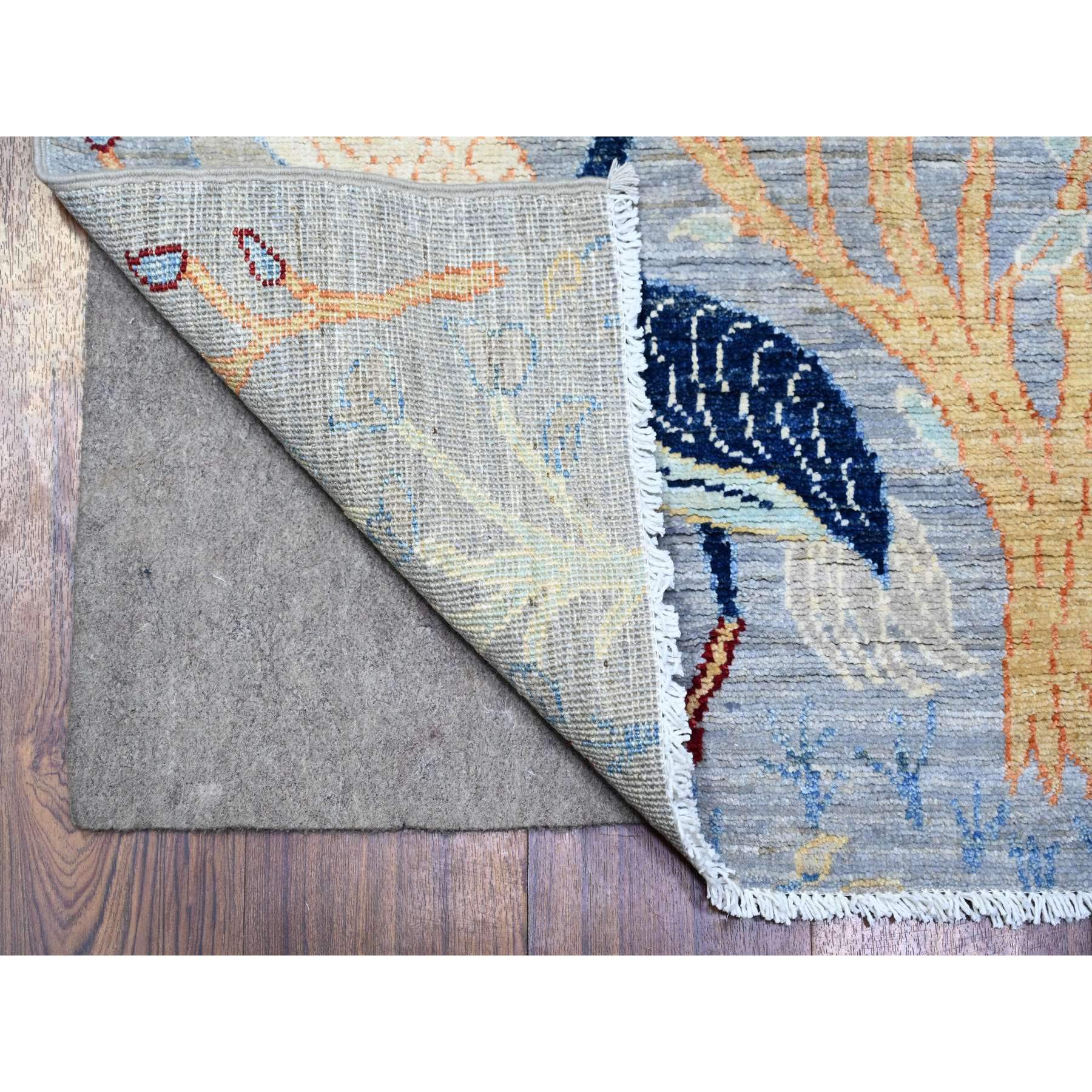 2'7"x7'10" Coin Gray, Afghan Peshawar with Birds of Paradise Tree of Life Design, Abrash, Natural Wool, Hand Knotted, Runner Oriental Rug HR74531 - Image 2