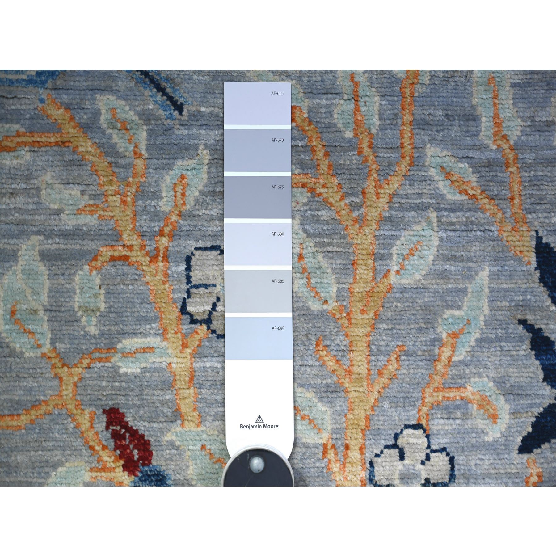 2'7"x7'10" Coin Gray, Afghan Peshawar with Birds of Paradise Tree of Life Design, Abrash, Natural Wool, Hand Knotted, Runner Oriental Rug HR74531 - Image 3