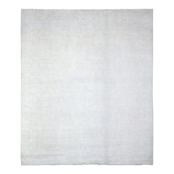 8'1"x9'5" Pastel Gray, Natural Dyes, Washed Out Peshawar with Faded Colors, High Grade Wool, Hand Knotted, Oriental Rug HR74575