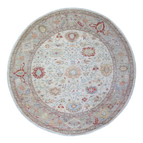 8'x8' Lexicon Ivory, All Over Ziegler Mahal Design, Hand Knotted, Pure Wool, Natural Dyes, Round Oriental Rug HR74596