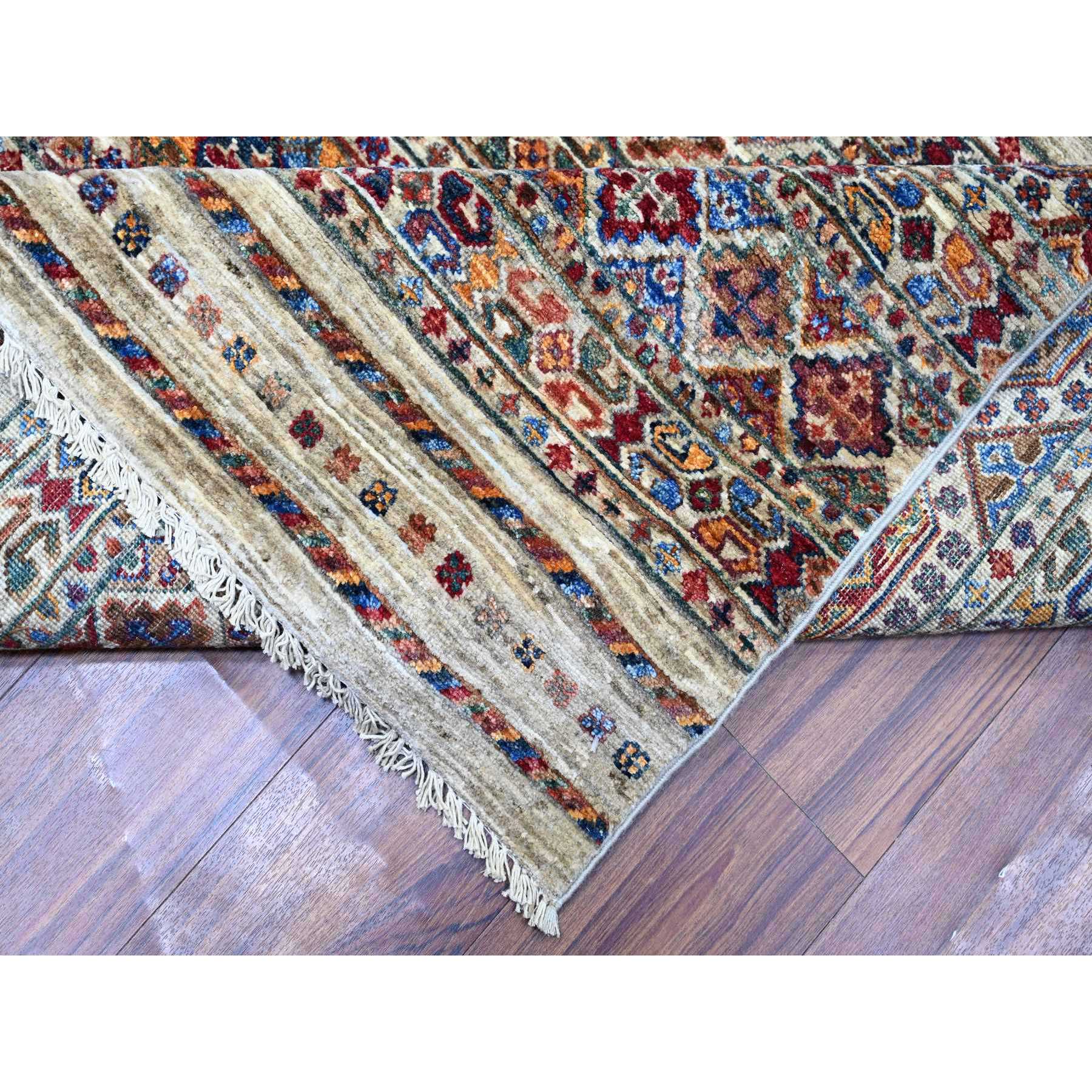 8'10"x11'10" Vista White, Afghan Super Kazak with Khorjin Design with Colorful Tassels, Natural Dyes, Densely Woven Ghazni Wool, Hand Knotted, Oriental Rug HR74619 - Image 7