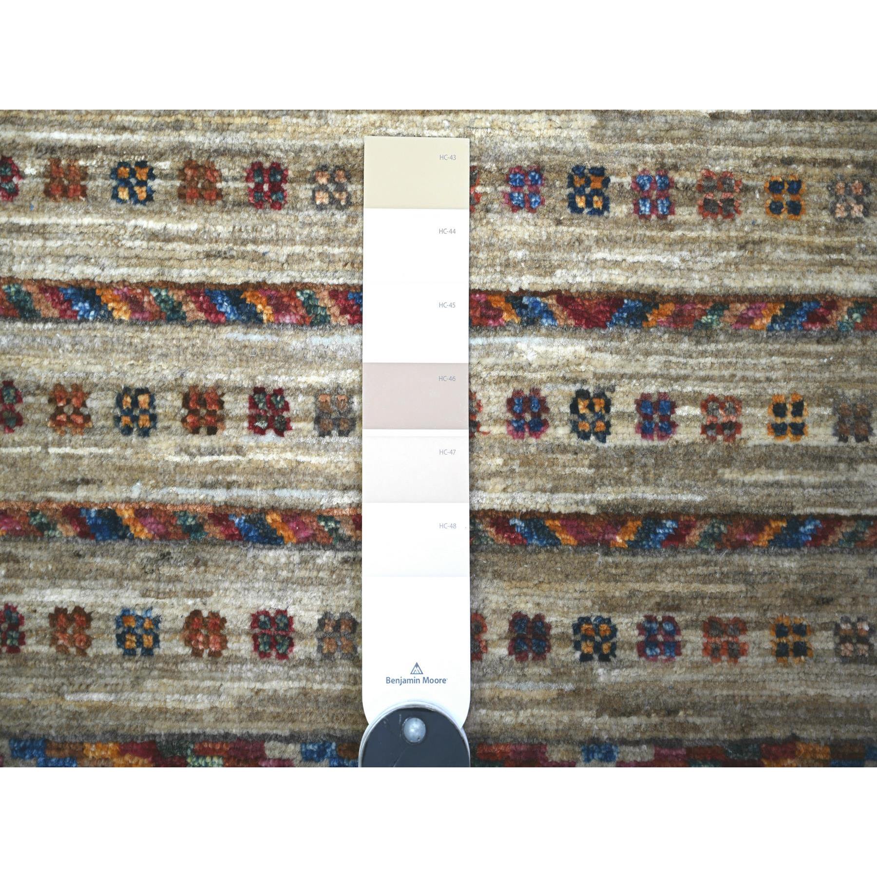 8'10"x11'10" Vista White, Afghan Super Kazak with Khorjin Design with Colorful Tassels, Natural Dyes, Densely Woven Ghazni Wool, Hand Knotted, Oriental Rug HR74619 - Image 8