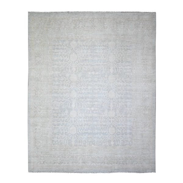 8'x9'10" Chrome Gray, Washed Out Khotan Inspired Pomegranate Design, High grade Wool, Hand Knotted, Oriental Rug HR74640