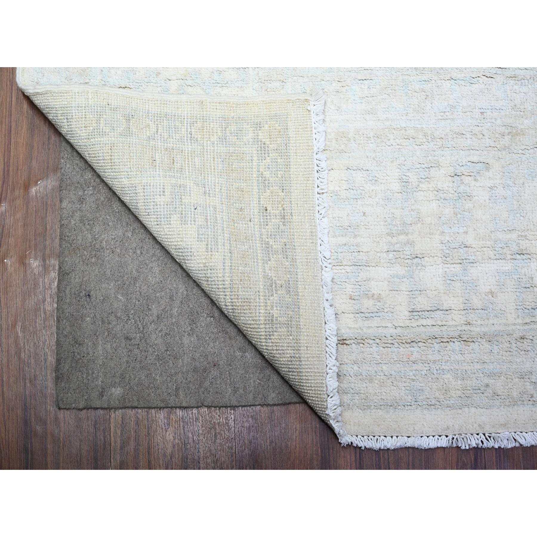 7'10"x9'5" Anti-Flash White, Hand Knotted, White Wash Khotan Inspired Pomegranate Design, Shiny Wool, Oriental Rug HR74667 - Image 5