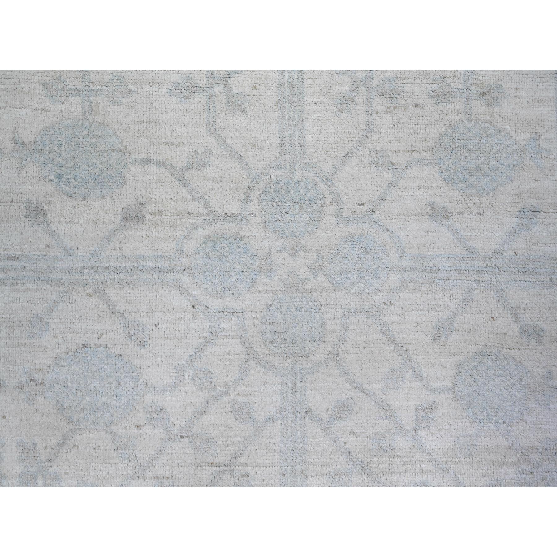 7'10"x9'5" Anti-Flash White, Hand Knotted, White Wash Khotan Inspired Pomegranate Design, Shiny Wool, Oriental Rug HR74667 - Image 9