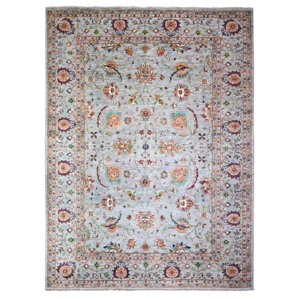 8'9"x11'10" Ash Gray, Sultani Motifs with Tabriz All Over Shah Abbass Design, Hand Knotted, High Quality Wool, Natural Dyes, Oriental Rug HR74620