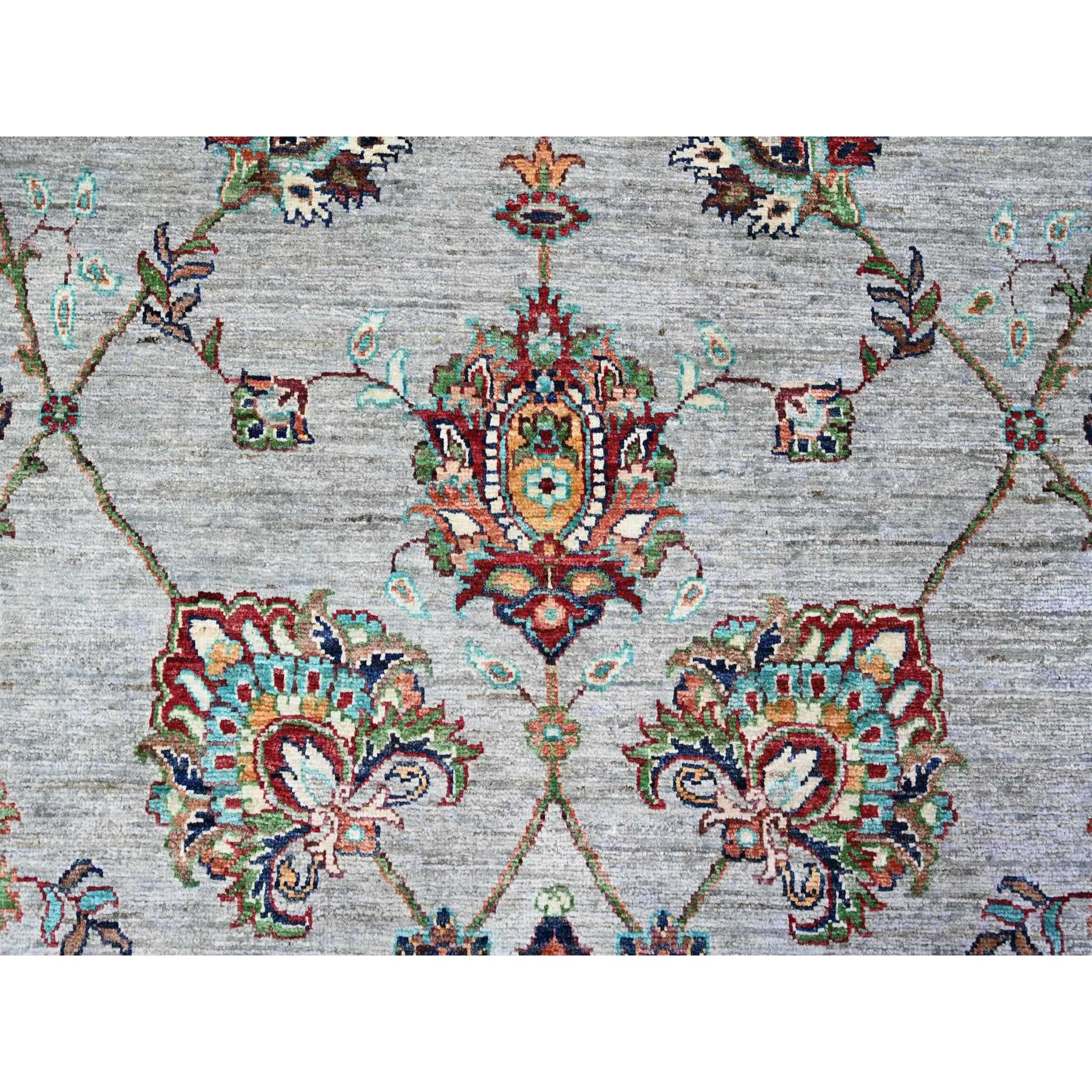8'9"x12'1" Misty Gray, Sultani Motif with Tabriz Shah Abbass Flower Design Featuring a Plain Border, 100% Wool, Hand Knotted, Oriental Rug HR74704 - Image 9