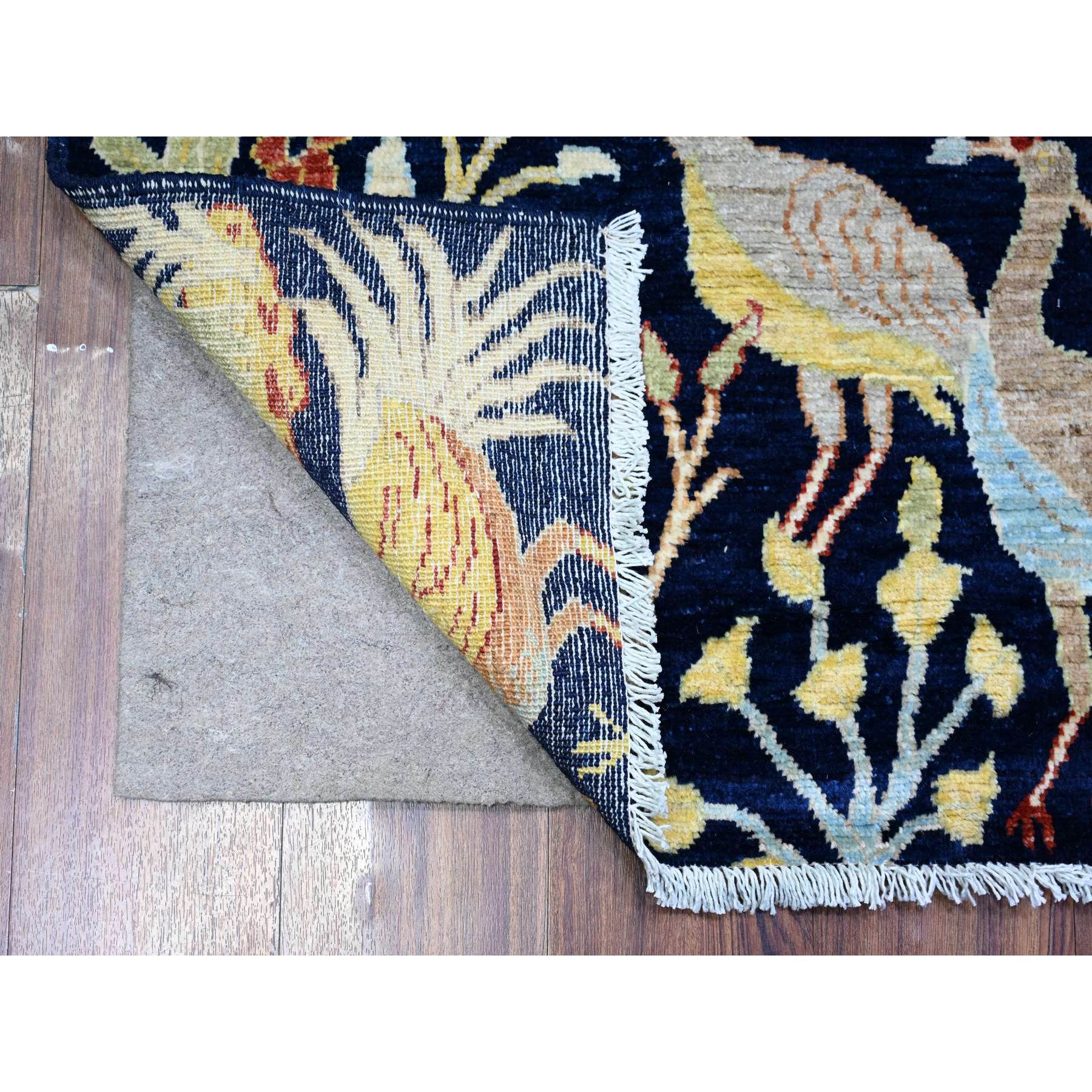 4'x5'7" Penn Blue, Extra Soft Wool, Hand Knotted, Vegetable Dyes, Bird of Paradise Afghan Peshawar Design, Abrash, Oriental Rug HR74750 - Image 2