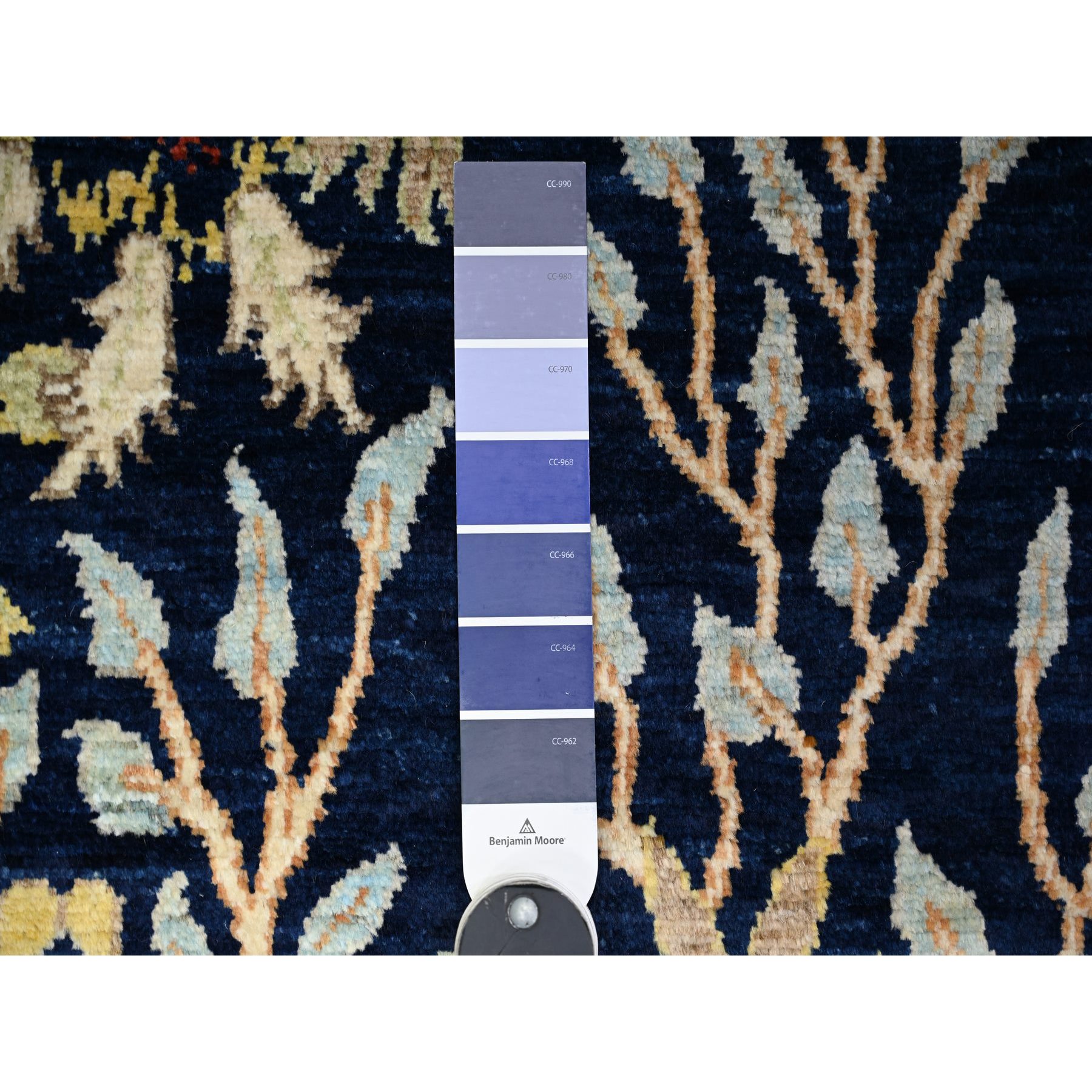 4'x5'7" Penn Blue, Extra Soft Wool, Hand Knotted, Vegetable Dyes, Bird of Paradise Afghan Peshawar Design, Abrash, Oriental Rug HR74750 - Image 3