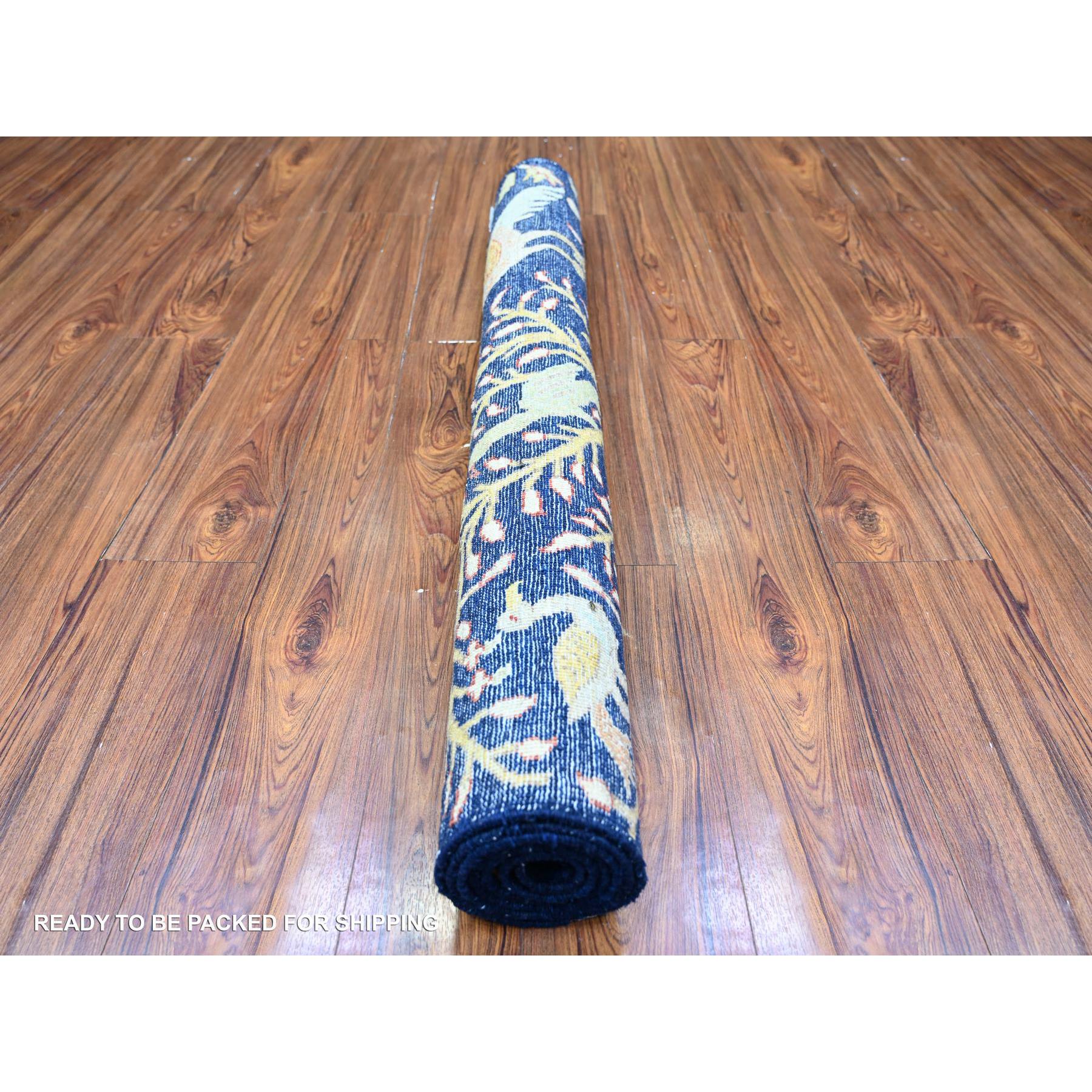4'x5'7" Penn Blue, Extra Soft Wool, Hand Knotted, Vegetable Dyes, Bird of Paradise Afghan Peshawar Design, Abrash, Oriental Rug HR74750 - Image 4