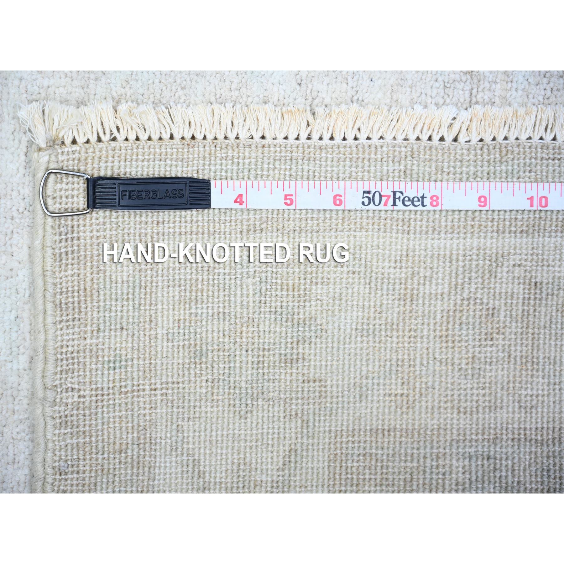 4'x5'9" Gainsboro Gray with Night White, White Wash Peshawar with Faded Colors, Velvet and Soft Wool, Hand Knotted, Oriental Rug HR74783 - Image 6