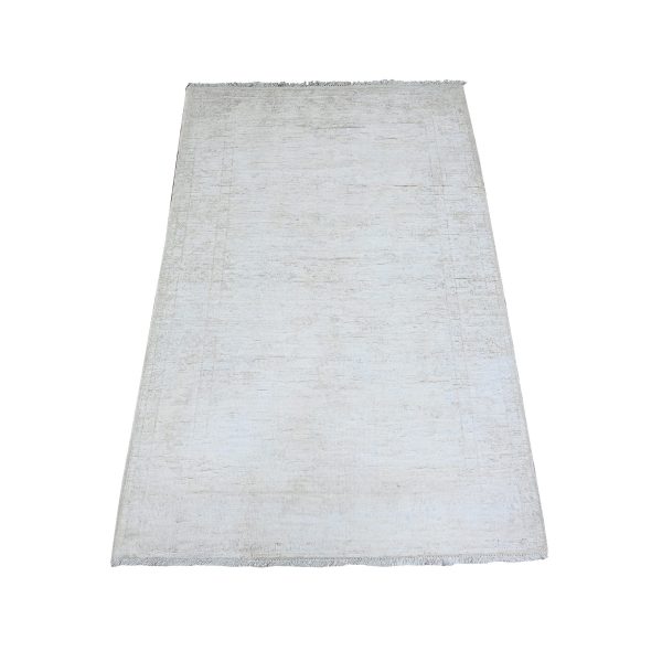3'x4'9" Aircraft White, White Wash Peshawar with Faded Colors, Soft Wool, Hand Knotted, Oriental Rug HR74871