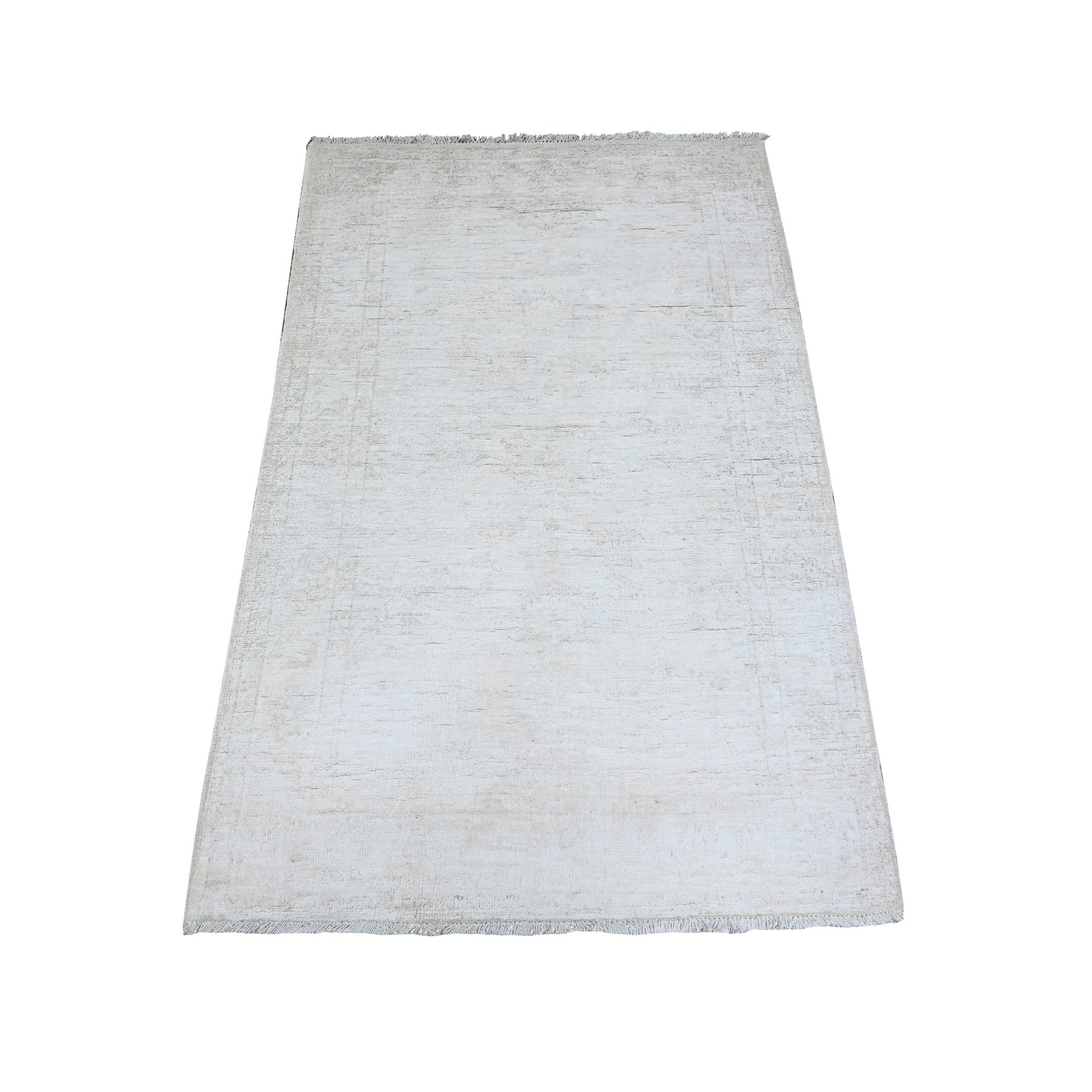 3'x4'9" Aircraft White, White Wash Peshawar with Faded Colors, Soft Wool, Hand Knotted, Oriental Rug HR74871