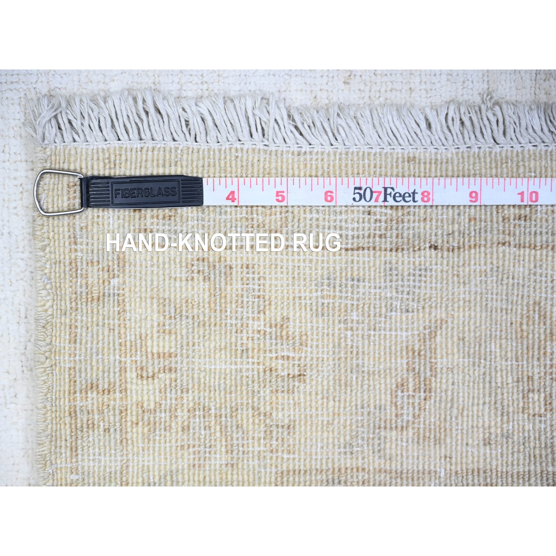 3'x4'9" Aircraft White, White Wash Peshawar with Faded Colors, Soft Wool, Hand Knotted, Oriental Rug HR74871 - Image 6