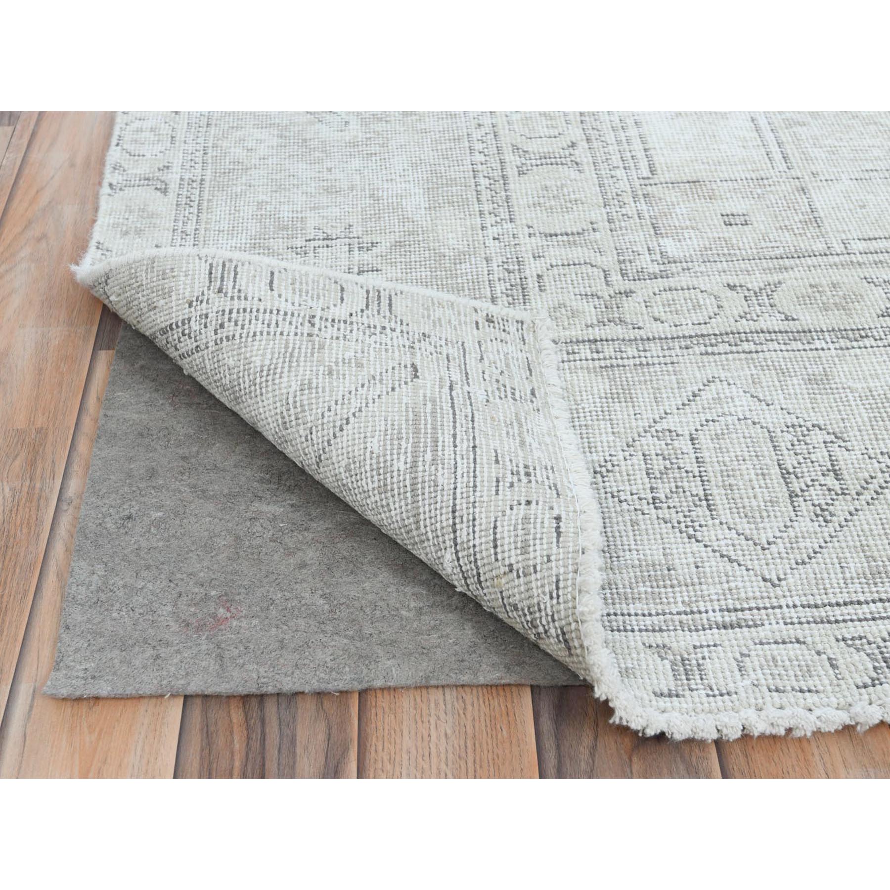 9'6"x12'7" Ivory, Vintage Persian Tabriz Cropped Thin Distressed Look, Shabby Chic Worn Wool Hand Knotted, Oriental Rug HR81678 - Image 5