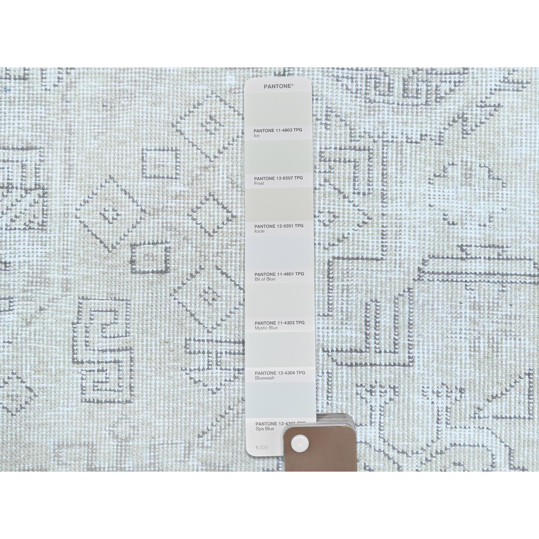 9'6"x12'7" Ivory, Vintage Persian Tabriz Cropped Thin Distressed Look, Shabby Chic Worn Wool Hand Knotted, Oriental Rug HR81678 - Image 8