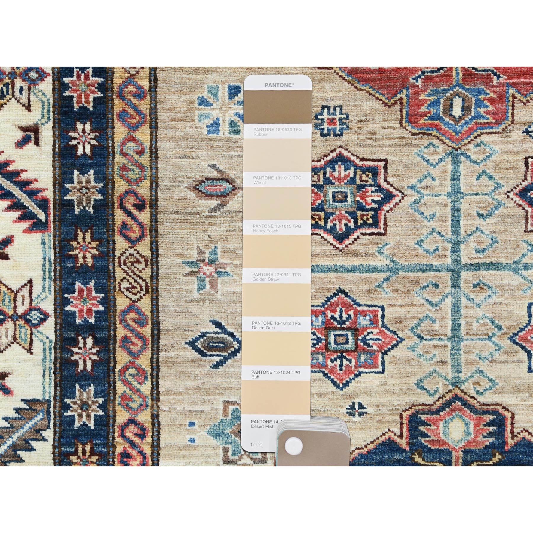 8'x9'9" Wheat Color, Dense Weave Soft Wool, Hand Knotted Afghan Super Kazak with Geometric Design, Vegetable Dyes, Oriental Rug HR82277 - Image 8
