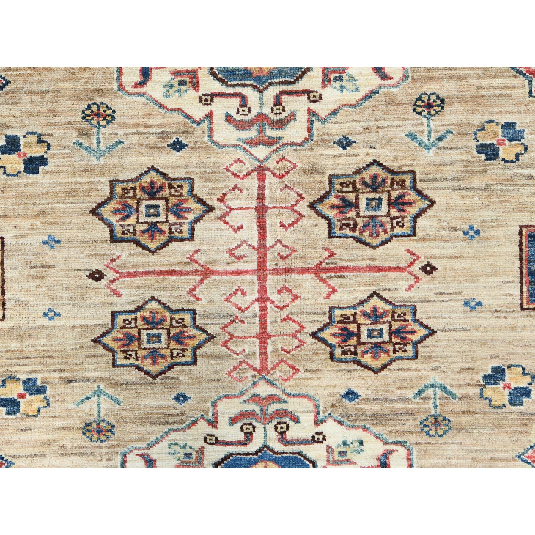 8'x9'9" Wheat Color, Dense Weave Soft Wool, Hand Knotted Afghan Super Kazak with Geometric Design, Vegetable Dyes, Oriental Rug HR82277 - Image 9