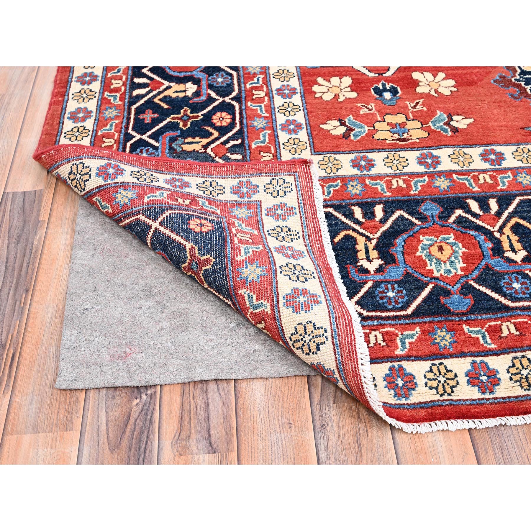 9'9"x13' Crimson Red, Afghan Peshawar with Serapi Heriz Design, Hand Knotted, Pure Wool, Natural Dyes, Dense Weave, Oriental Rug HR85440 - Image 4