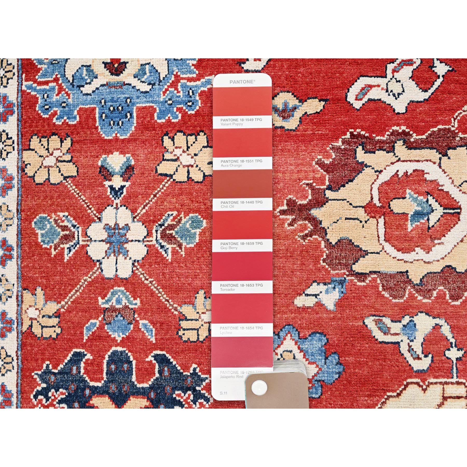 9'9"x13' Crimson Red, Afghan Peshawar with Serapi Heriz Design, Hand Knotted, Pure Wool, Natural Dyes, Dense Weave, Oriental Rug HR85440 - Image 7