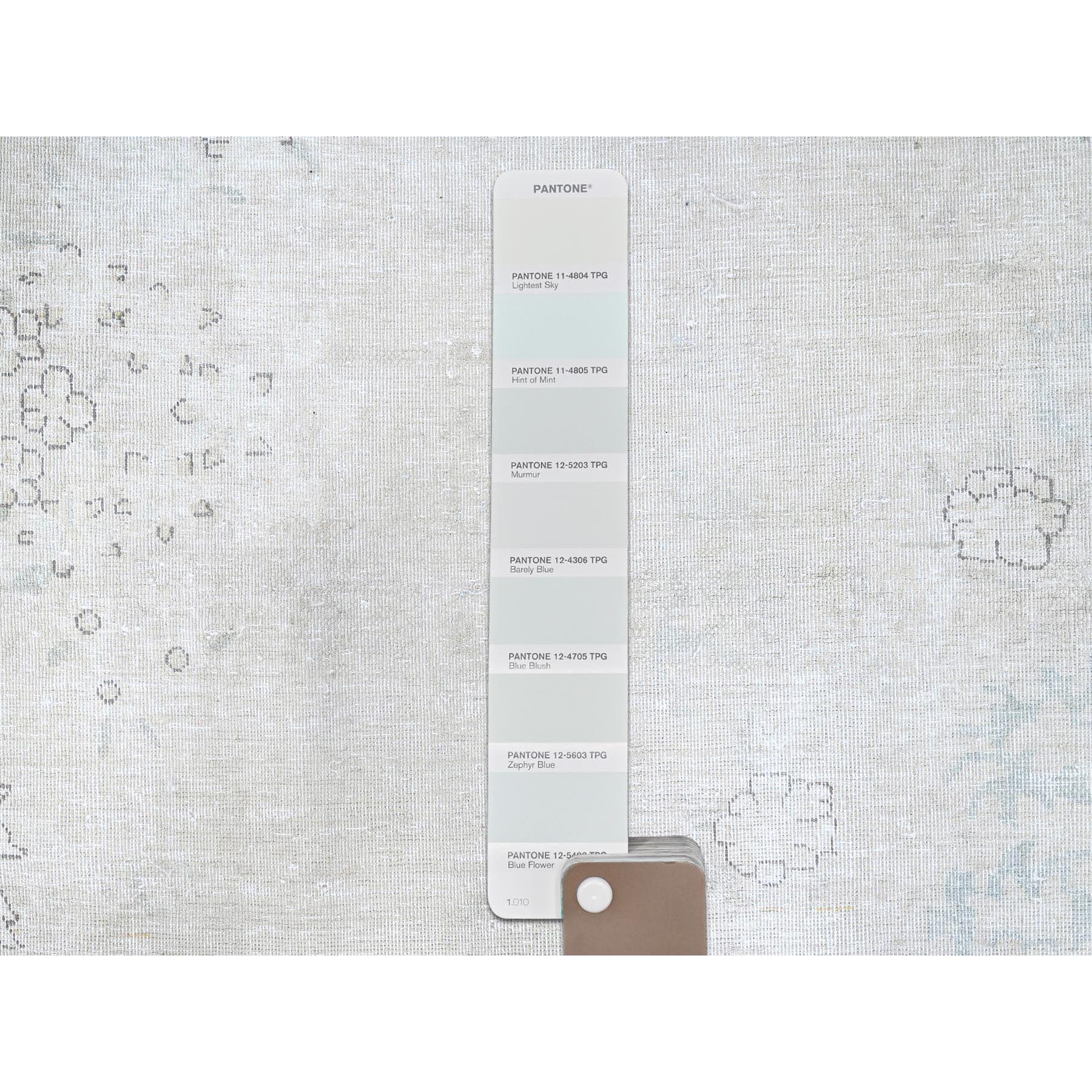 7'2"x9'10" Alabaster White, Natural Wool, Hand Knotted, Vintage Persian Kerman, Washed Out, Evenly Worn, Cleaned with Sides and Edges Professionally Secured, Oriental Rug HR85529 - Image 8