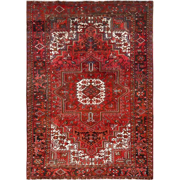 7'5"x10'2" Fire Brick Red, Vintage Persian Heriz with Village Motif, Good Condition, Distressed Look, Pure Wool, Hand Knotted, Oriental Rug HR85570
