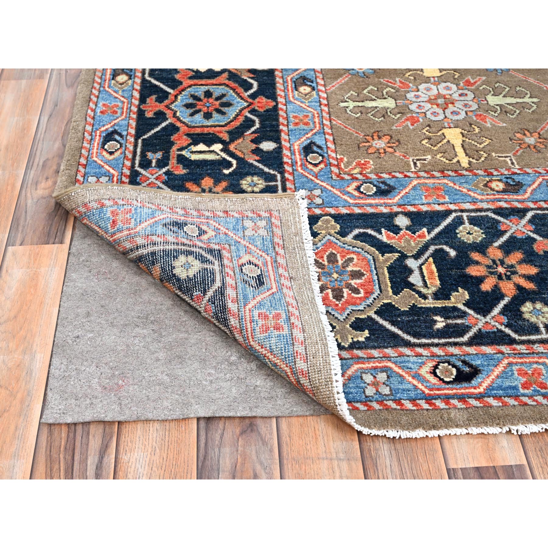 9'x11'9" Tortilla Brown, Natural Dyes, Natural Wool, Hand Knotted, Dense Weave, Afghan Peshawar with Serapi Heriz Design, Oriental Rug HR85634 - Image 5