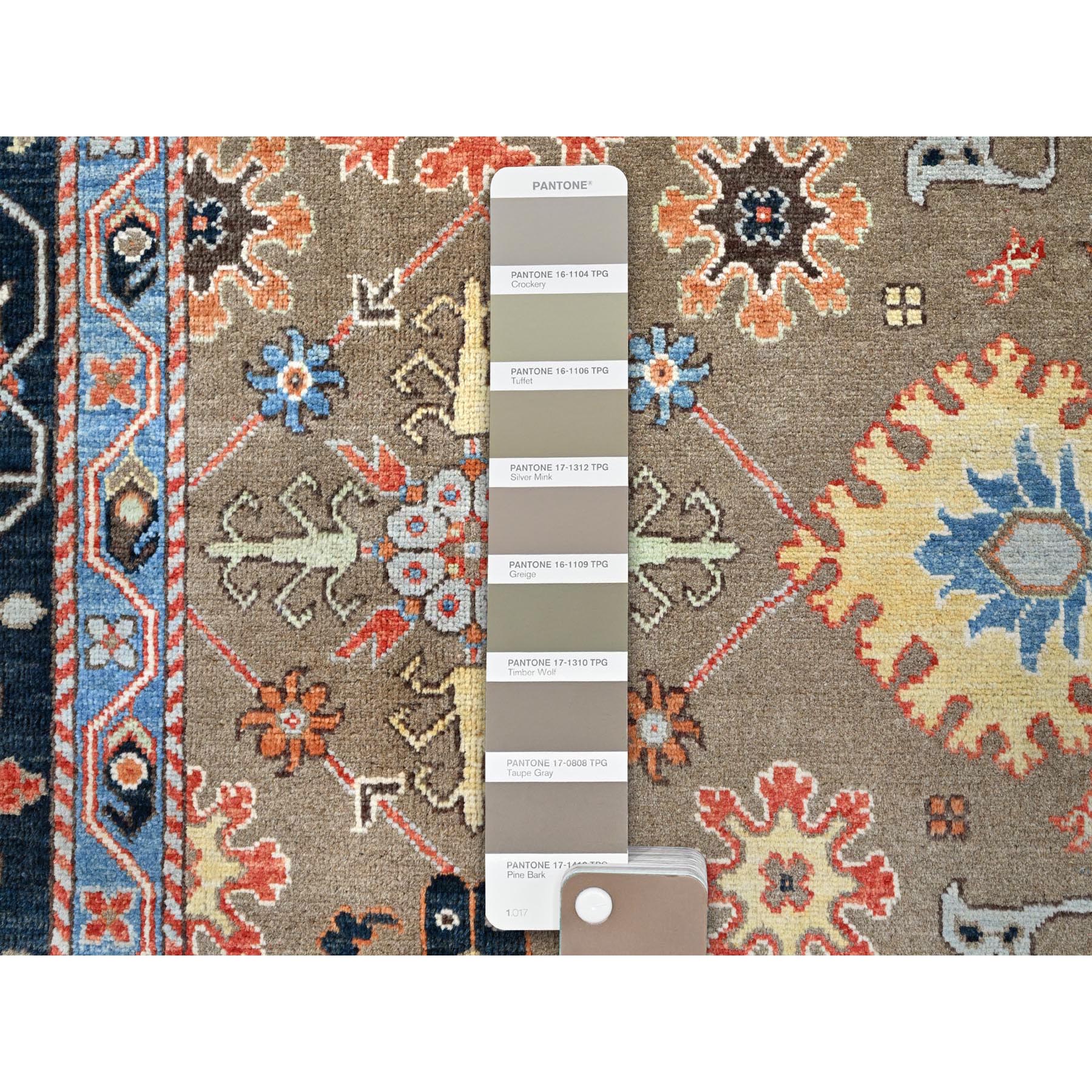 9'x11'9" Tortilla Brown, Natural Dyes, Natural Wool, Hand Knotted, Dense Weave, Afghan Peshawar with Serapi Heriz Design, Oriental Rug HR85634 - Image 8