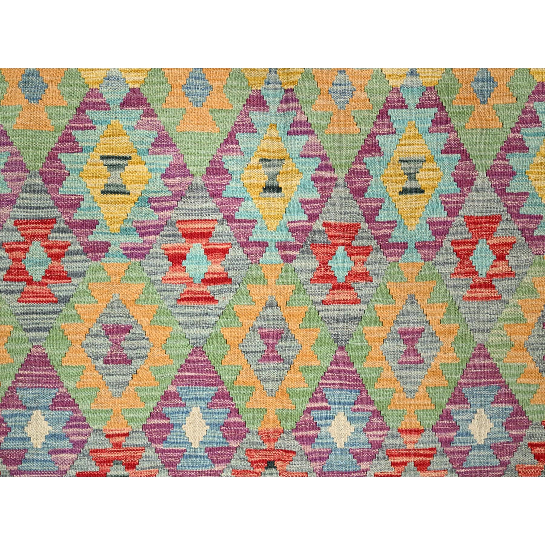 6'8"x9'7" Colorful, Pure Wool, Vegetable Dyes, Hand Woven, Afghan Kilim with Geometric Pattern, Flat Weave, Oriental Rug HR85708 - Image 2