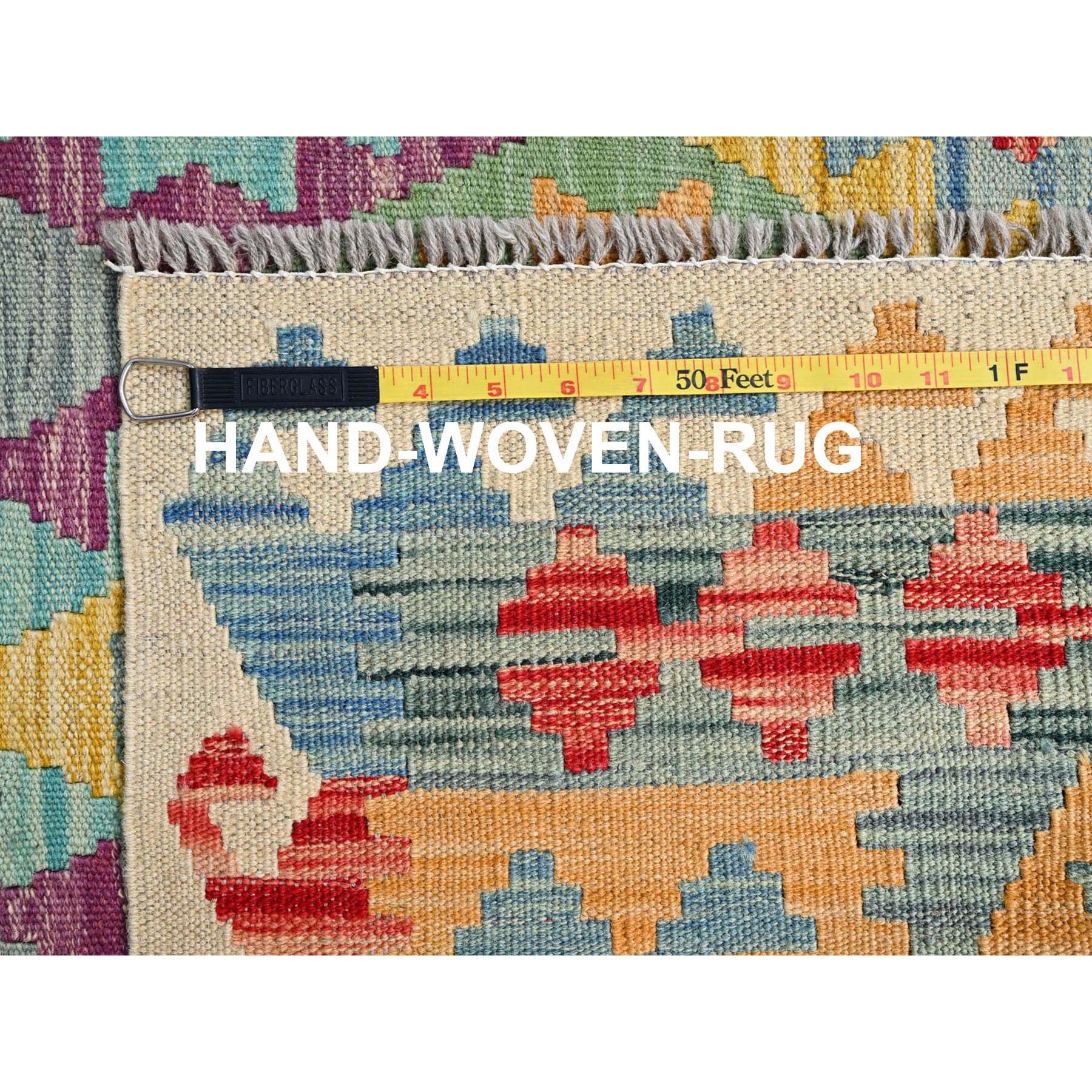 6'8"x9'7" Colorful, Pure Wool, Vegetable Dyes, Hand Woven, Afghan Kilim with Geometric Pattern, Flat Weave, Oriental Rug HR85708 - Image 6