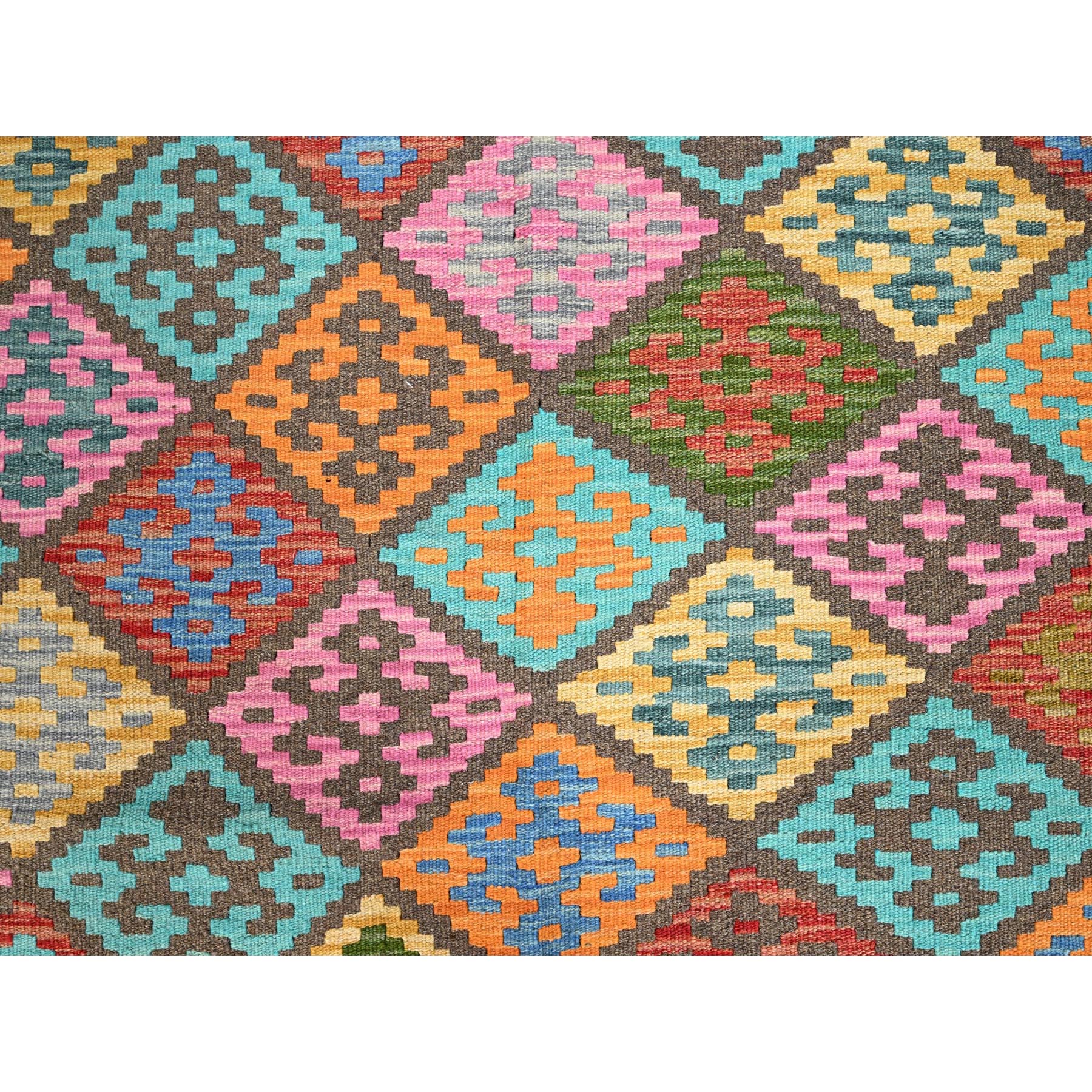 6'8"x9'9" Colorful, Flat Weave, Natural Dyes, Soft Wool, Afghan Kilim with Geometric Pattern, Hand Woven, Oriental Rug HR85719 - Image 2
