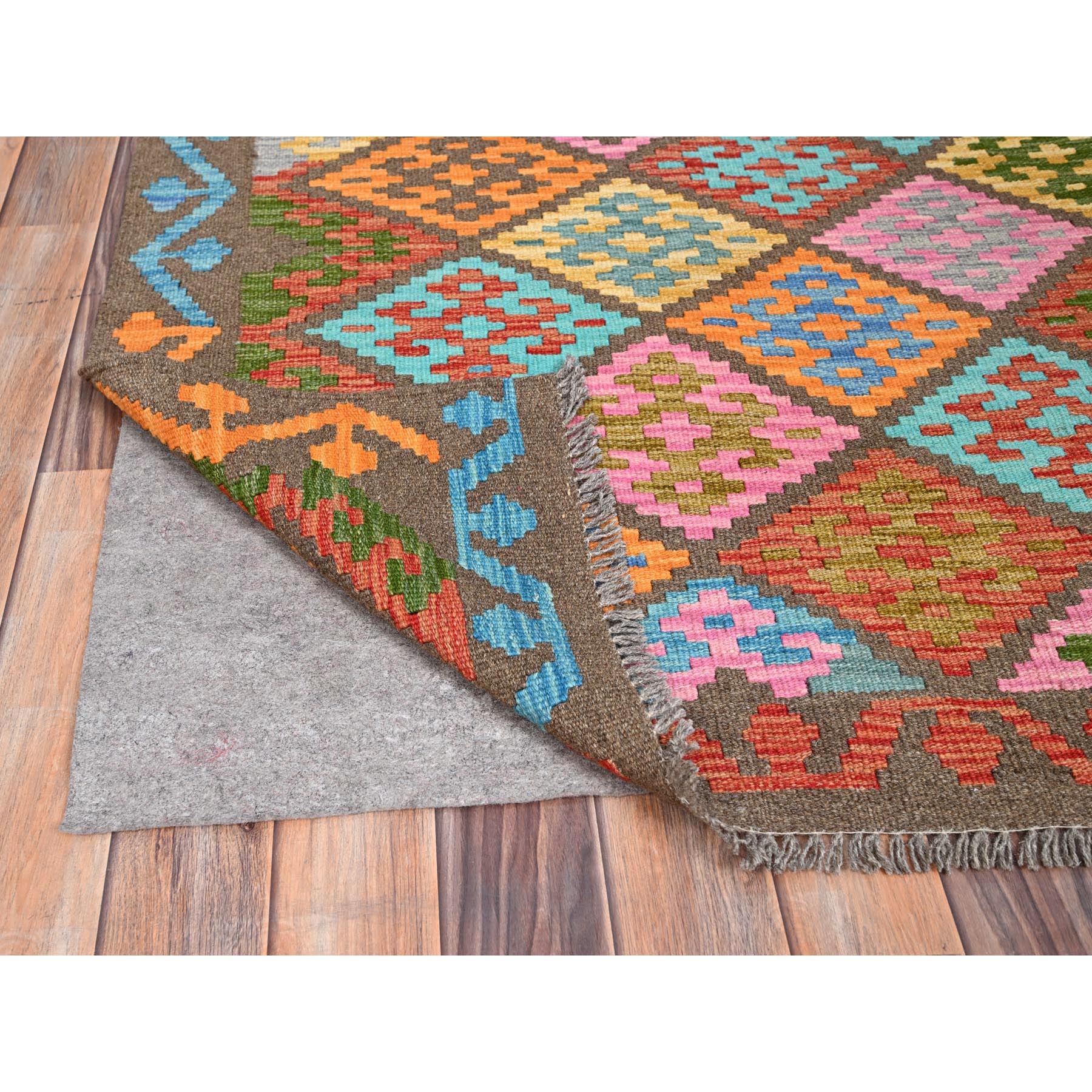 6'8"x9'9" Colorful, Flat Weave, Natural Dyes, Soft Wool, Afghan Kilim with Geometric Pattern, Hand Woven, Oriental Rug HR85719 - Image 3