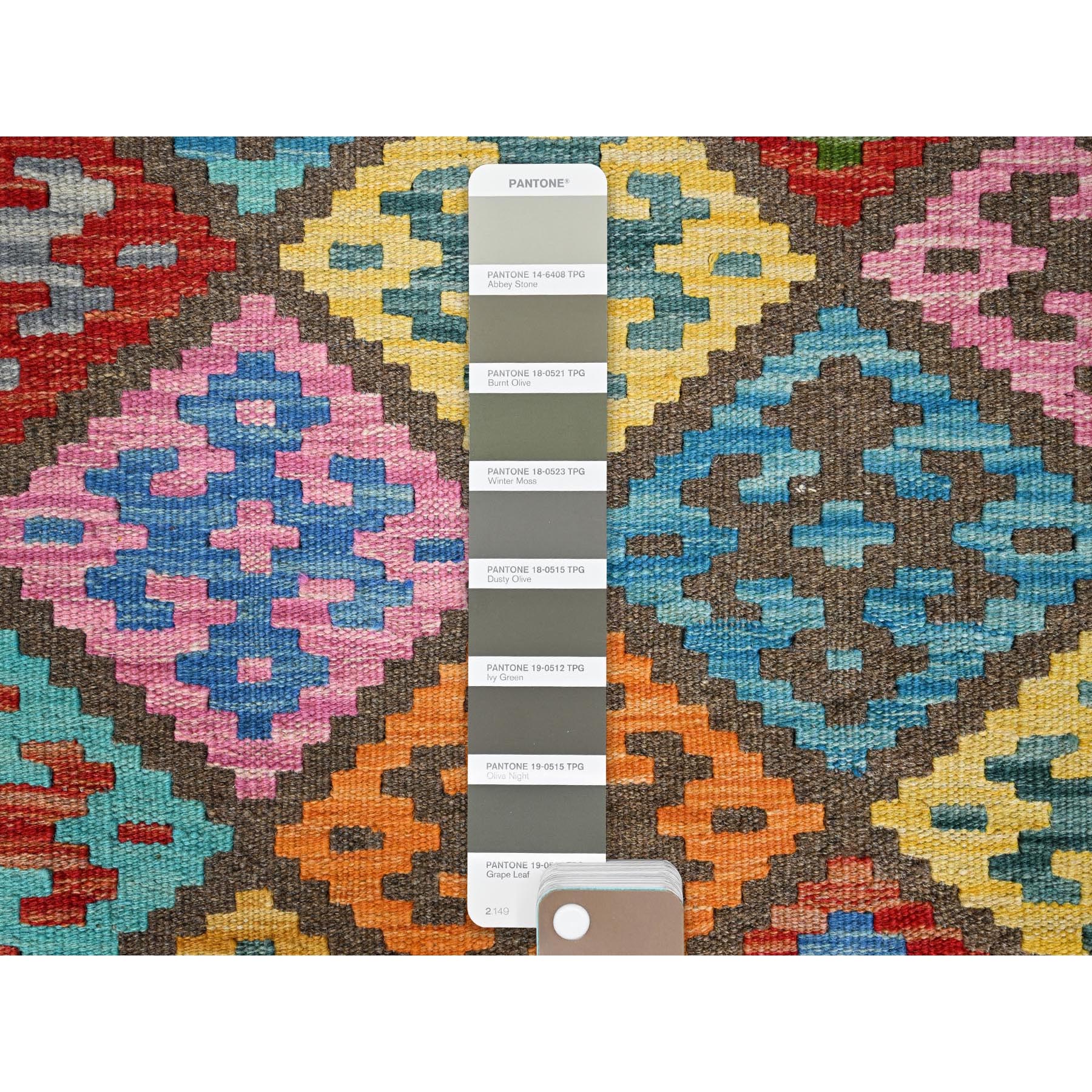 6'8"x9'9" Colorful, Flat Weave, Natural Dyes, Soft Wool, Afghan Kilim with Geometric Pattern, Hand Woven, Oriental Rug HR85719 - Image 4