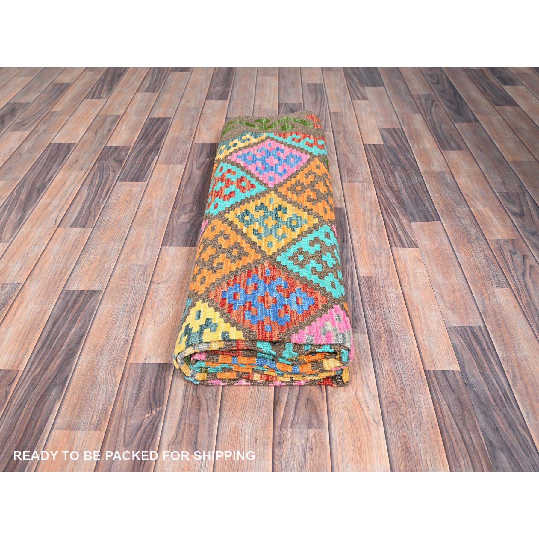 6'8"x9'9" Colorful, Flat Weave, Natural Dyes, Soft Wool, Afghan Kilim with Geometric Pattern, Hand Woven, Oriental Rug HR85719 - Image 5