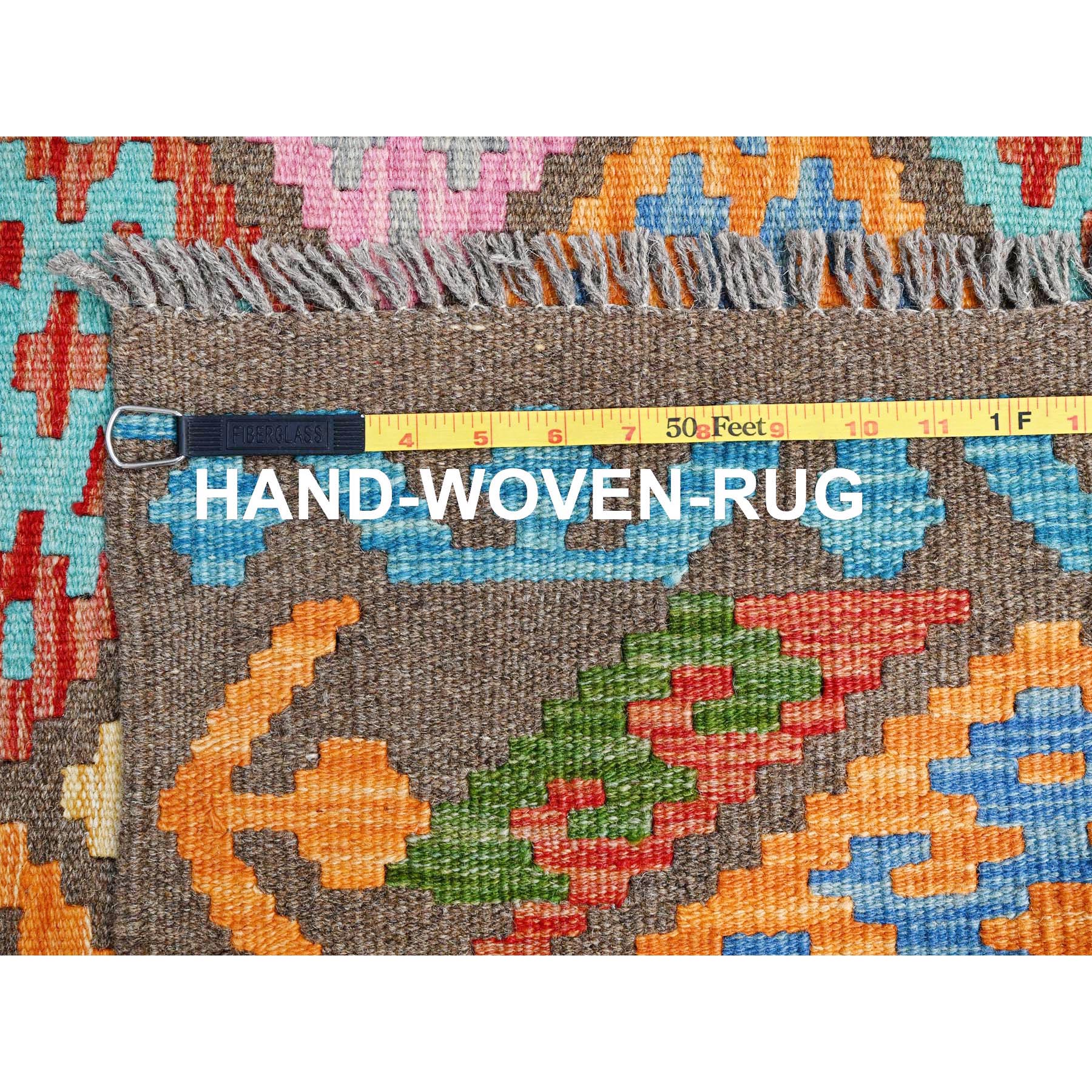 6'8"x9'9" Colorful, Flat Weave, Natural Dyes, Soft Wool, Afghan Kilim with Geometric Pattern, Hand Woven, Oriental Rug HR85719 - Image 6