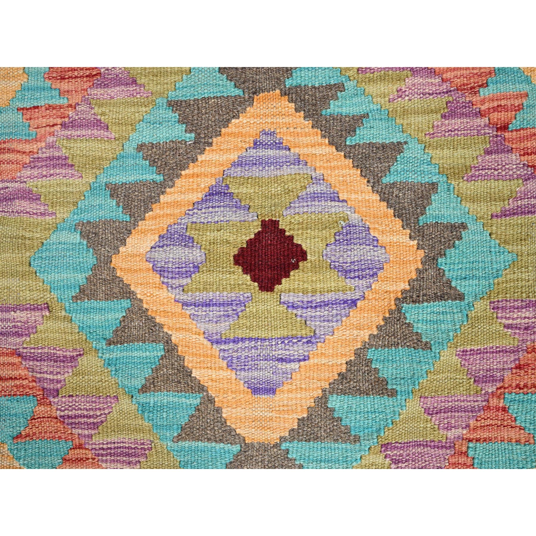 2'x3' Colorful, Reversible, Flat Weave, Hand Woven, Pure Wool, Afghan Kilim With Geometric Pattern, Natural Dyes, Oriental Rug HR85733 - Image 2