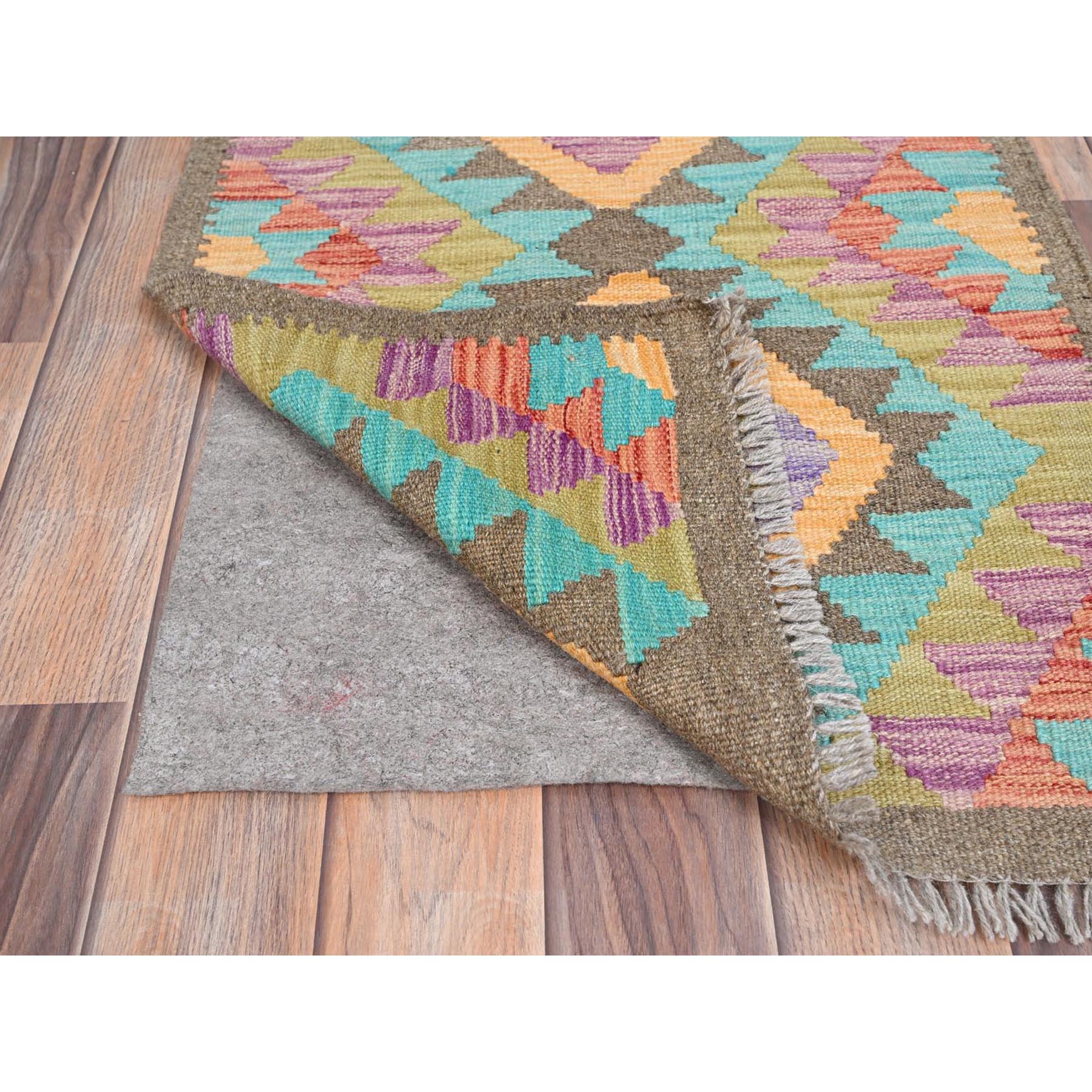 2'x3' Colorful, Reversible, Flat Weave, Hand Woven, Pure Wool, Afghan Kilim With Geometric Pattern, Natural Dyes, Oriental Rug HR85733 - Image 3