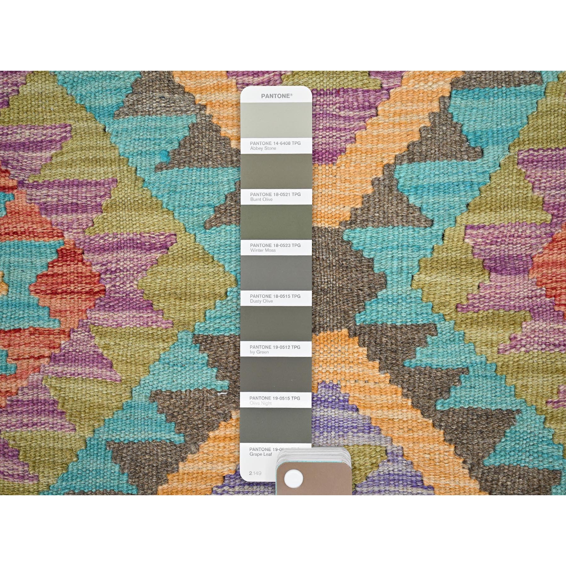 2'x3' Colorful, Reversible, Flat Weave, Hand Woven, Pure Wool, Afghan Kilim With Geometric Pattern, Natural Dyes, Oriental Rug HR85733 - Image 4